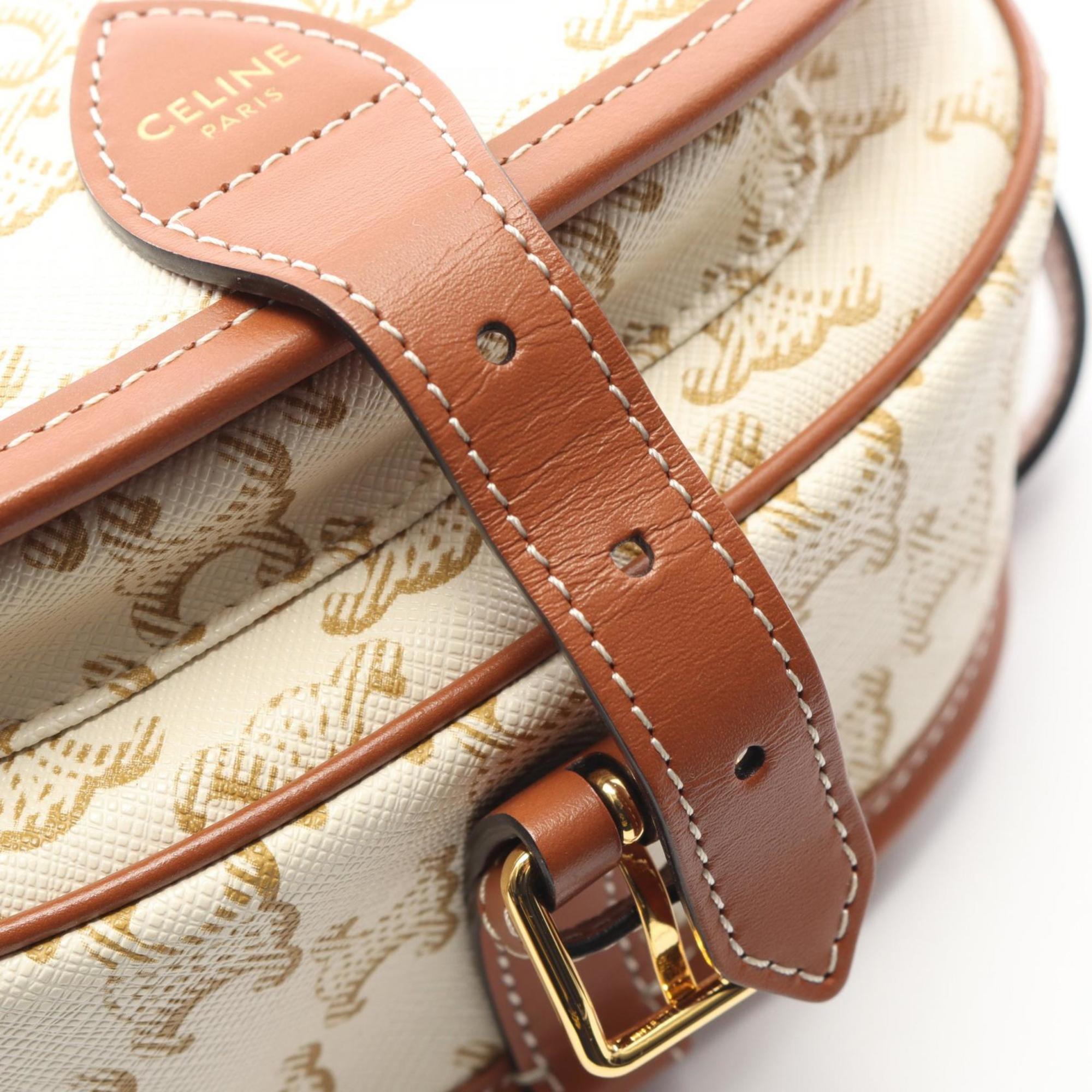 Celine Brown White Coated Canvas Leather Shoulder Bag (Pre-Owned)