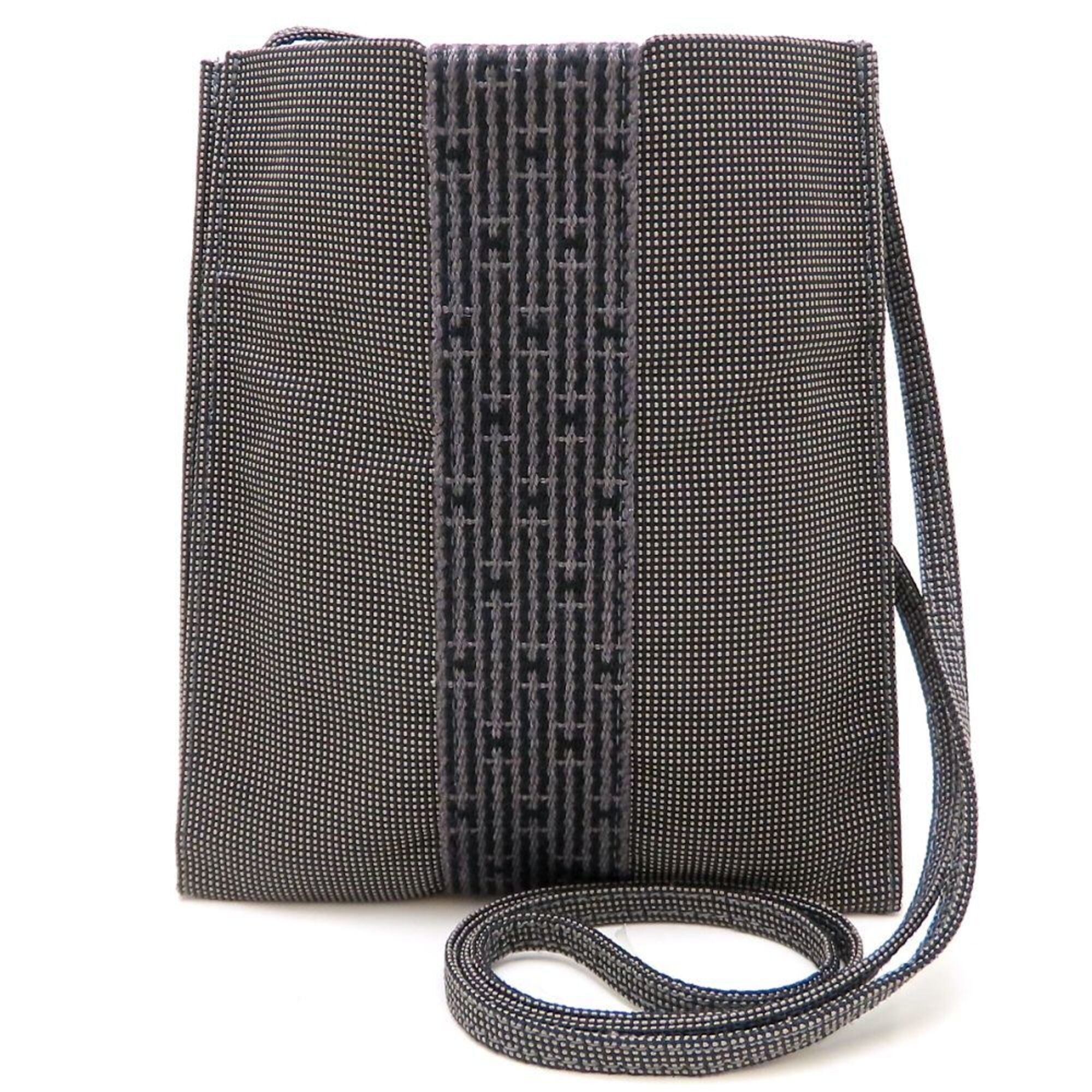Hermes Gray Nylon Canvas Pochette Shoulder Bag (Pre-Owned)