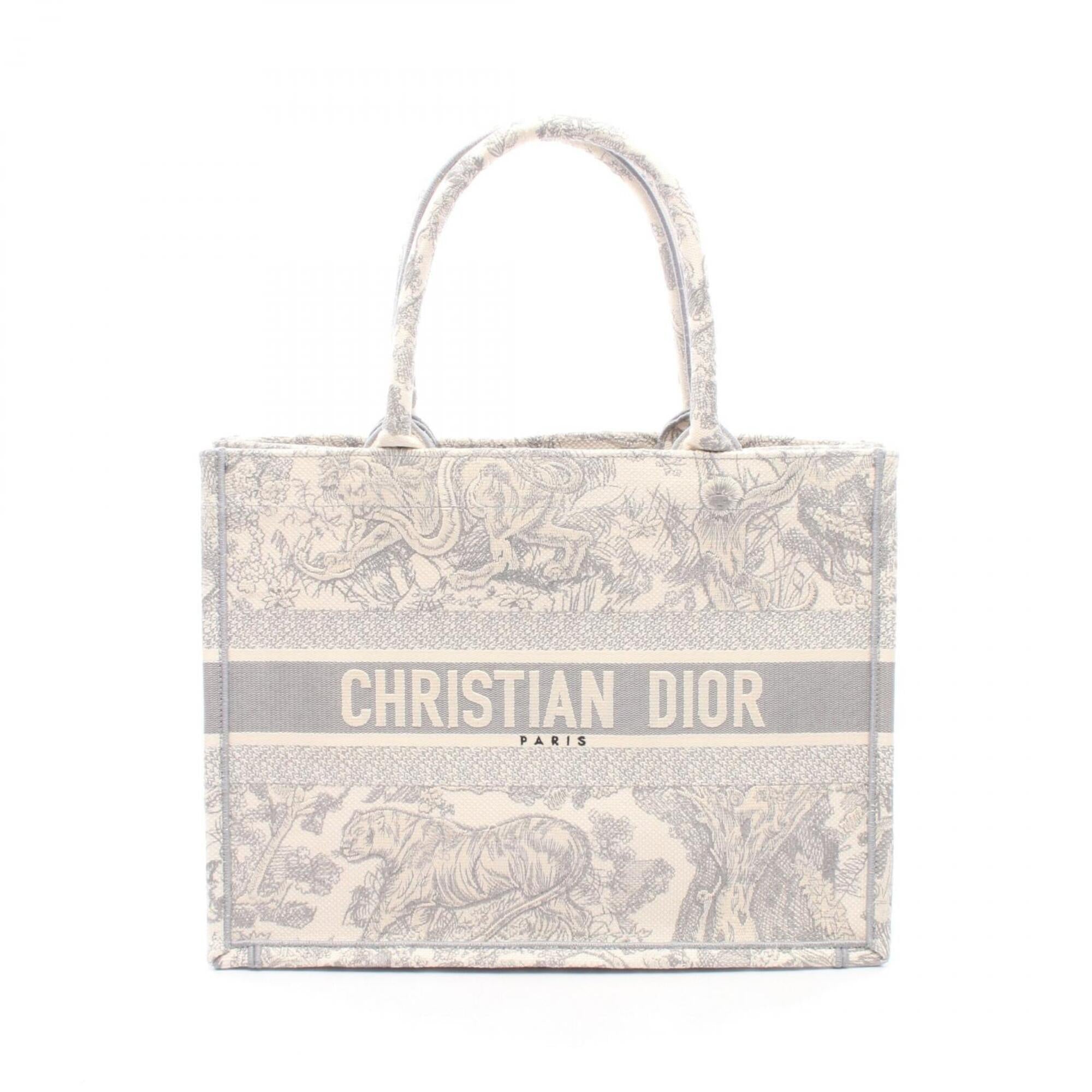 Christian Dior Gray White Canvas Handbag Tote Bag (Pre-Owned)