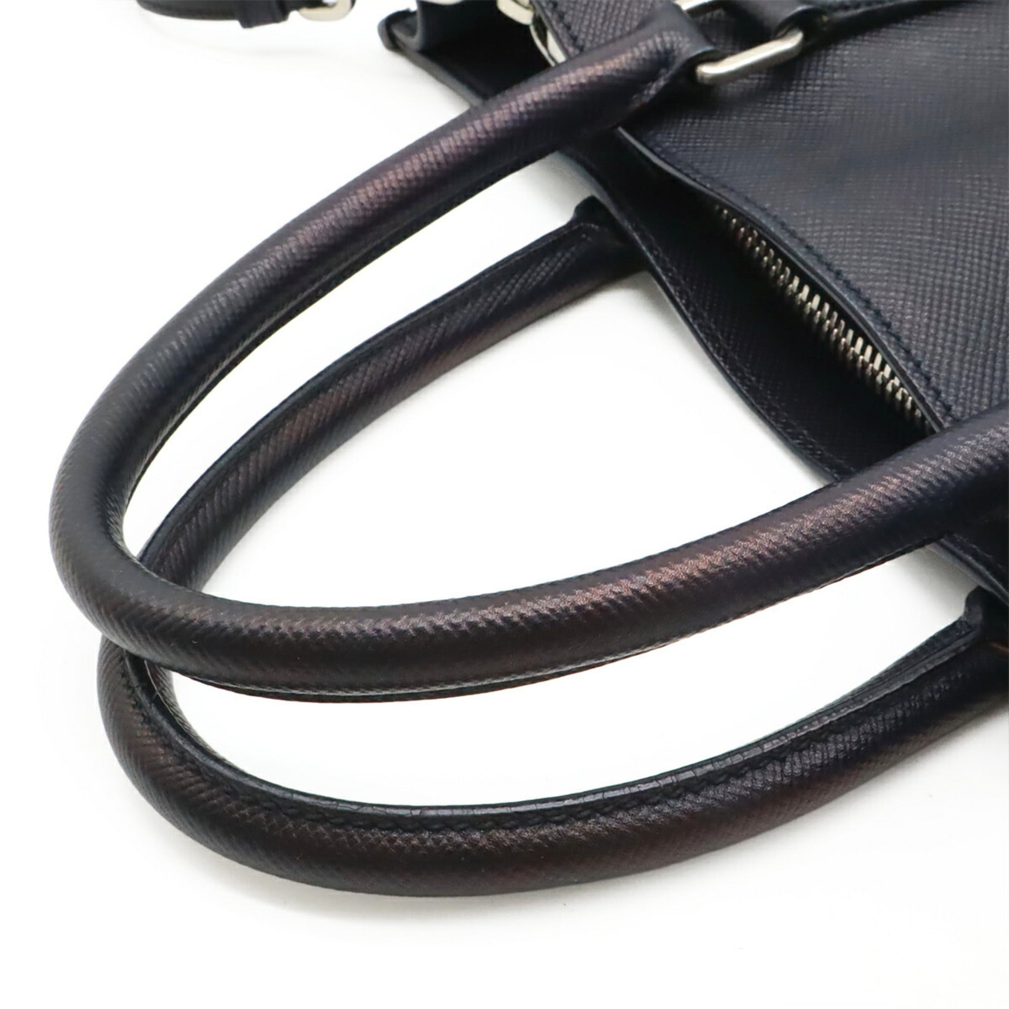 Prada Navy Leather Shoulder Bag Tote Bag (Pre-Owned)