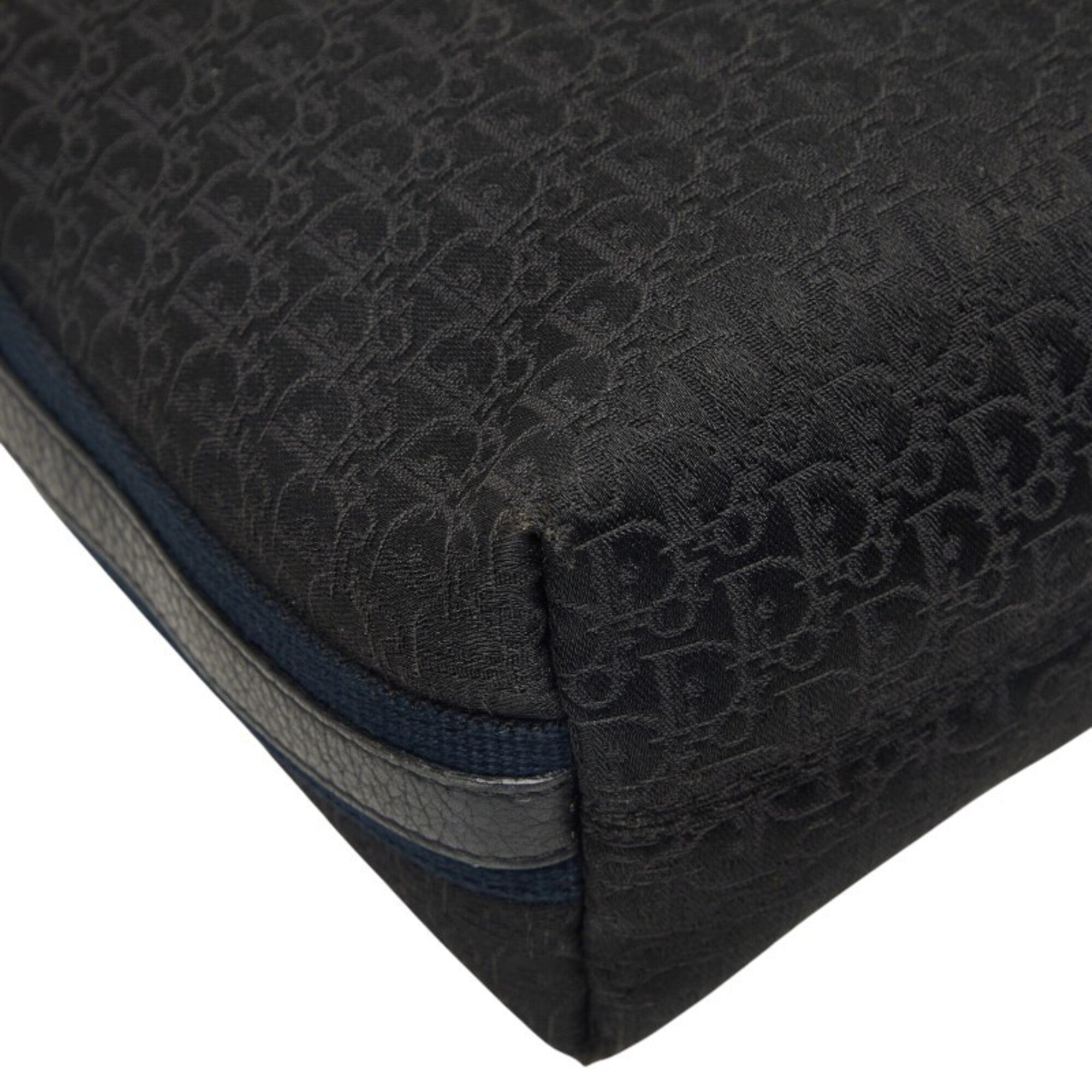 Christian Dior Black Navy Leather Jacquard Shoulder Bag (Pre-Owned)