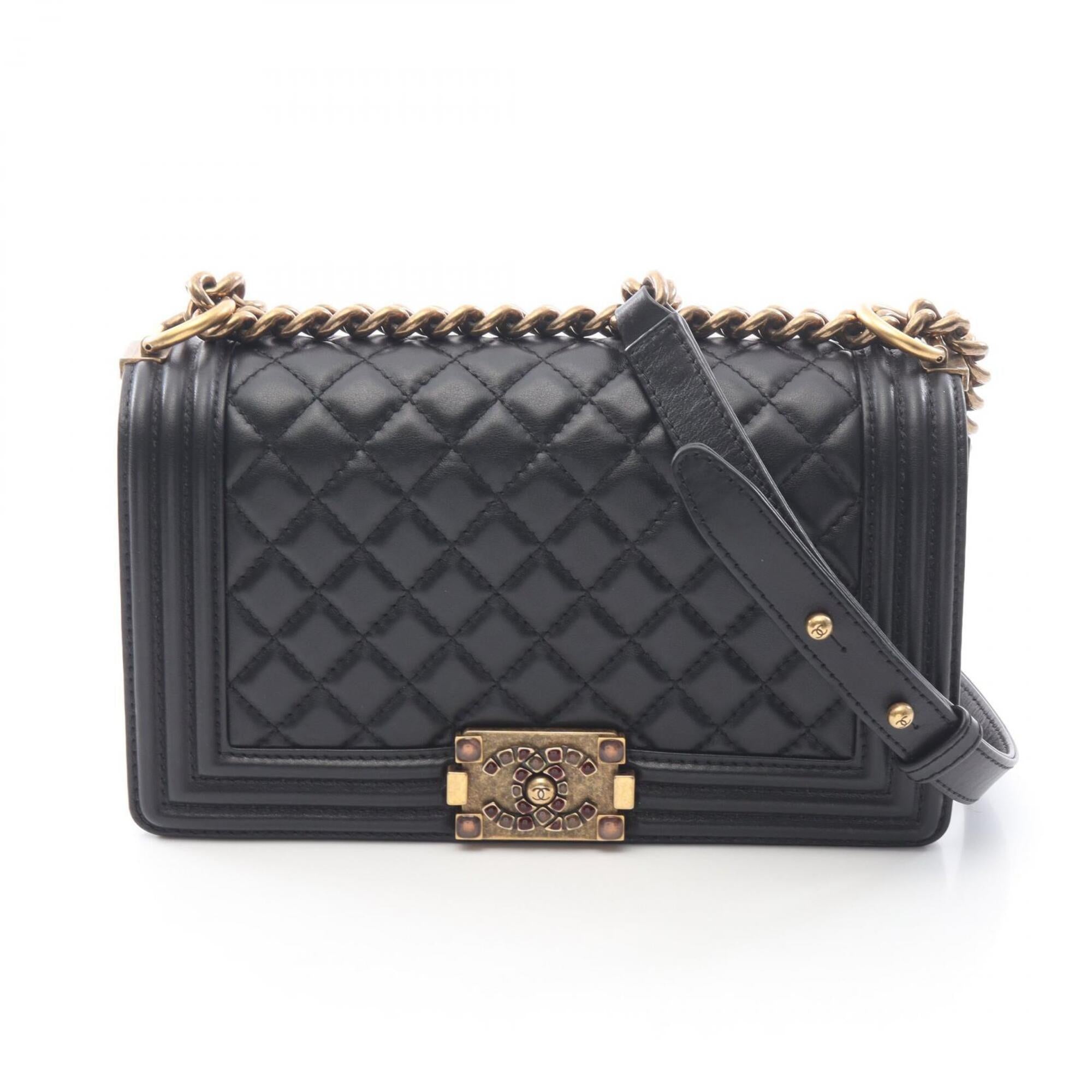 Chanel Black Leather Handbag Shoulder Bag (Pre-Owned)