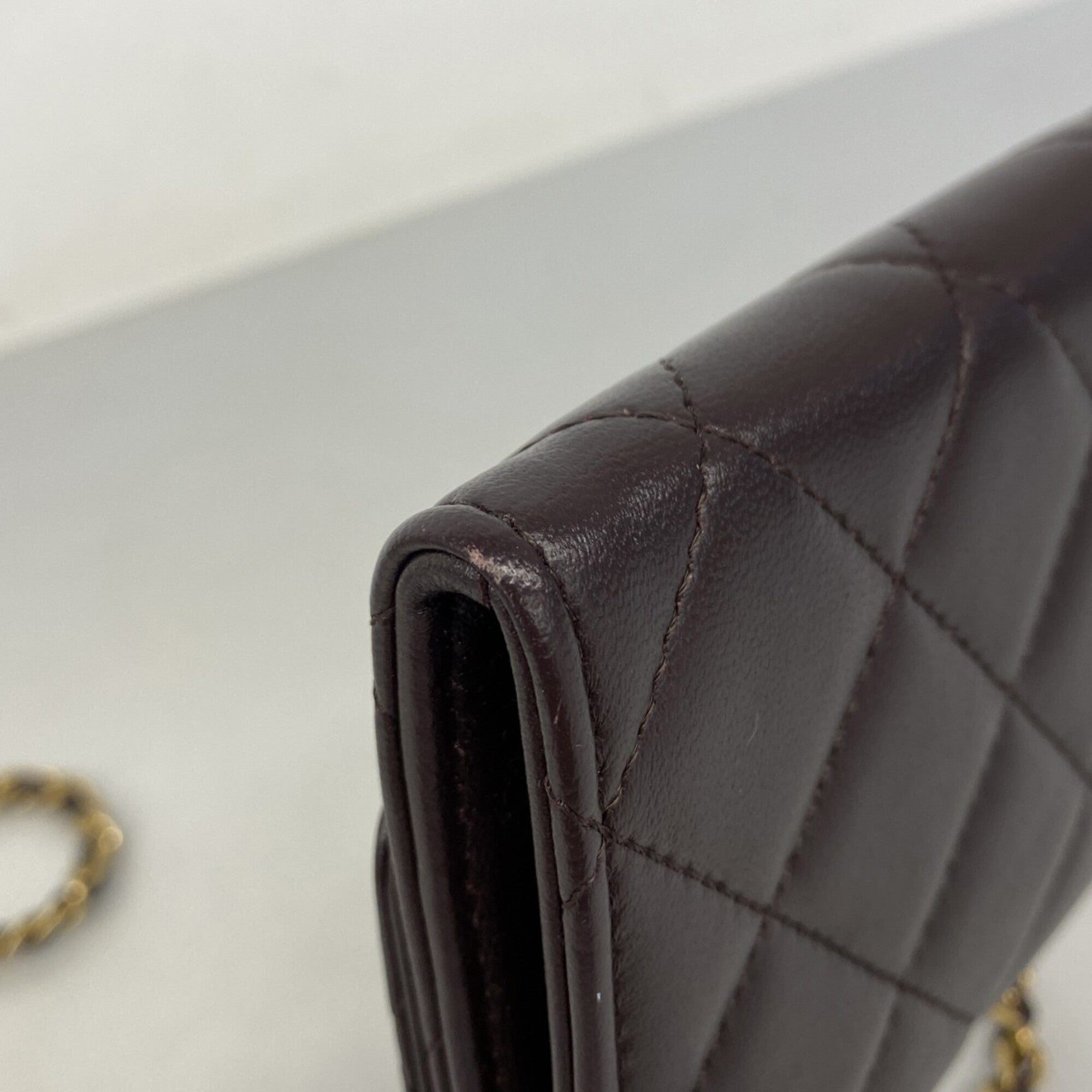 Chanel Dark Brown Leather Chain/Shoulder Wallet (Pre-Owned)