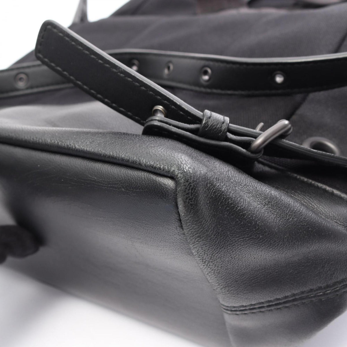 Bottega Veneta Black Gray White Canvas Leather Backpack Handbag (Pre-Owned)