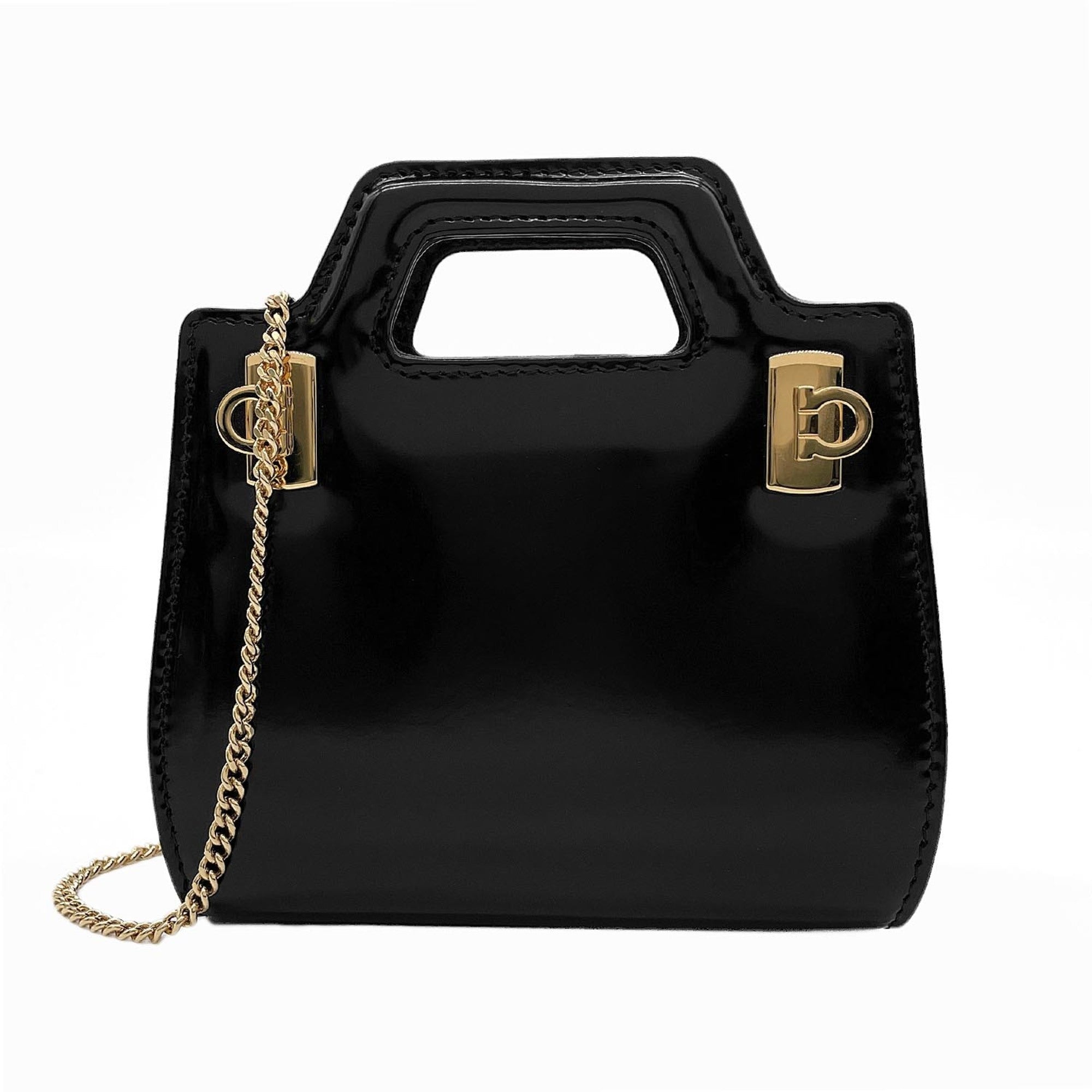 Salvatore Ferragamo Black Metal Leather Shoulder Bag (Pre-Owned)