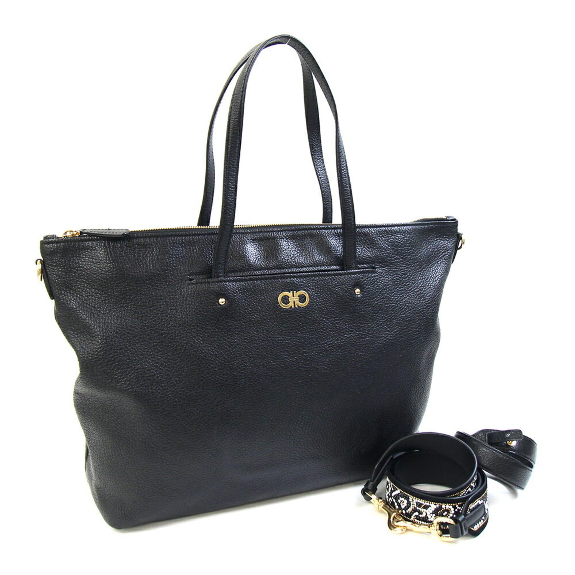 Salvatore Ferragamo Black Leather Tote Bag (Pre-Owned)