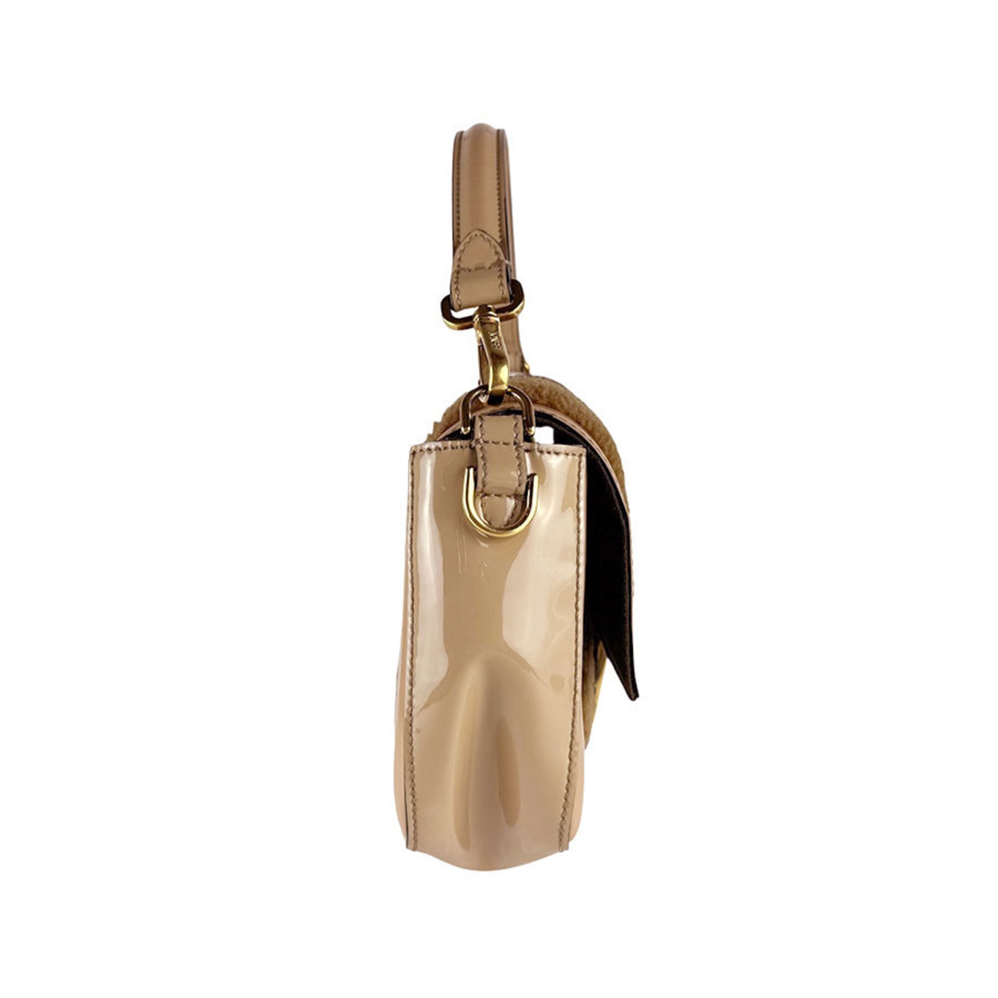 Fendi Beige Brown Patent Leather Handbag Shoulder Bag (Pre-Owned)