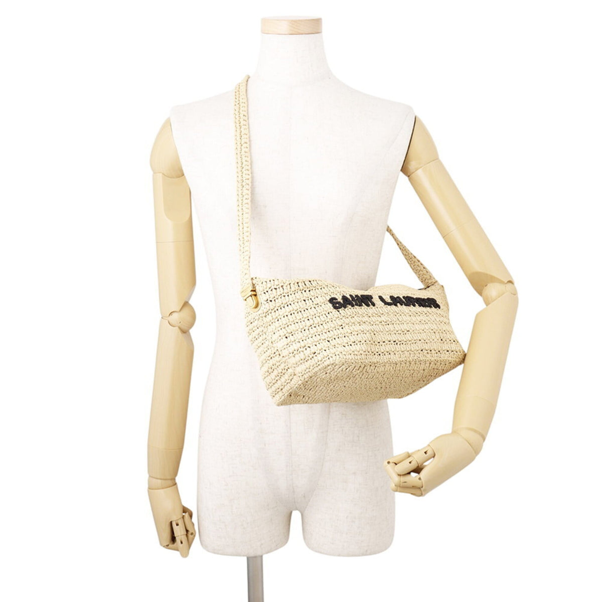 Yves Saint Laurent Beige Raffia Crossbody Bag Handbag Shoulder Bag (Pre-Owned)