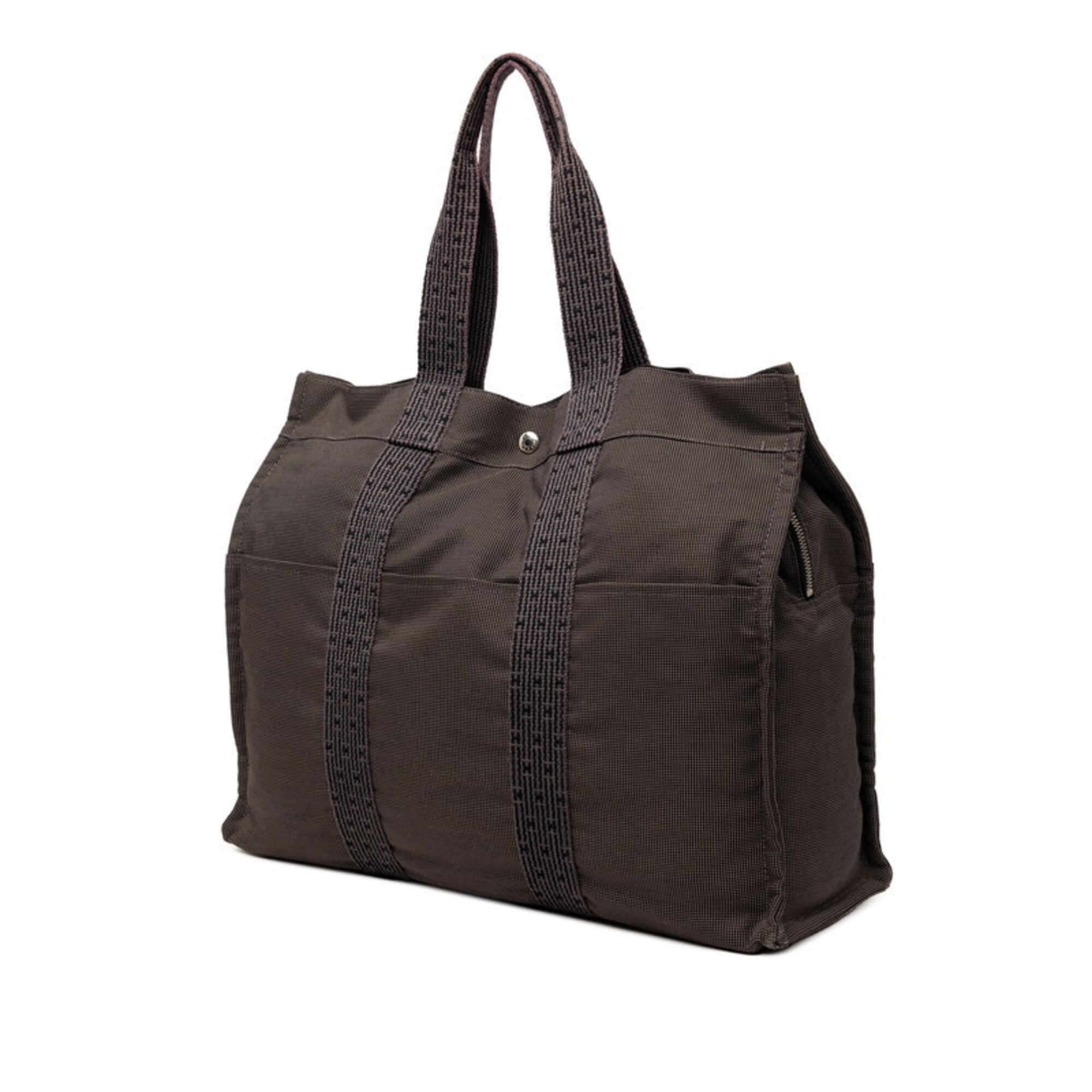 Hermes Her Line Black Gray Canvas Handbag Tote Bag (Pre-Owned)