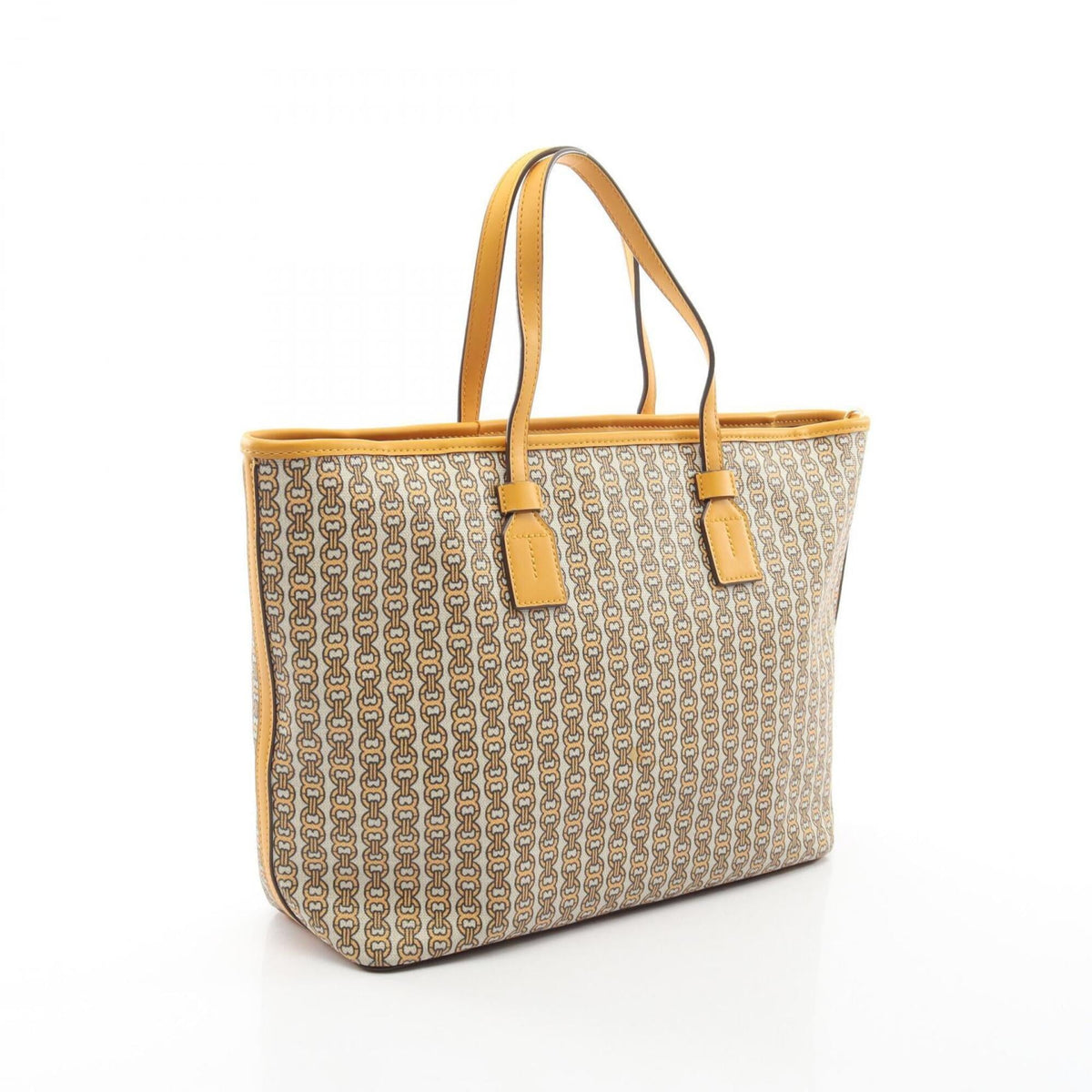 Tory Burch Beige Multi-Color Yellow Coated Canvas Leather Handbag Tote Bag (Pre-Owned)