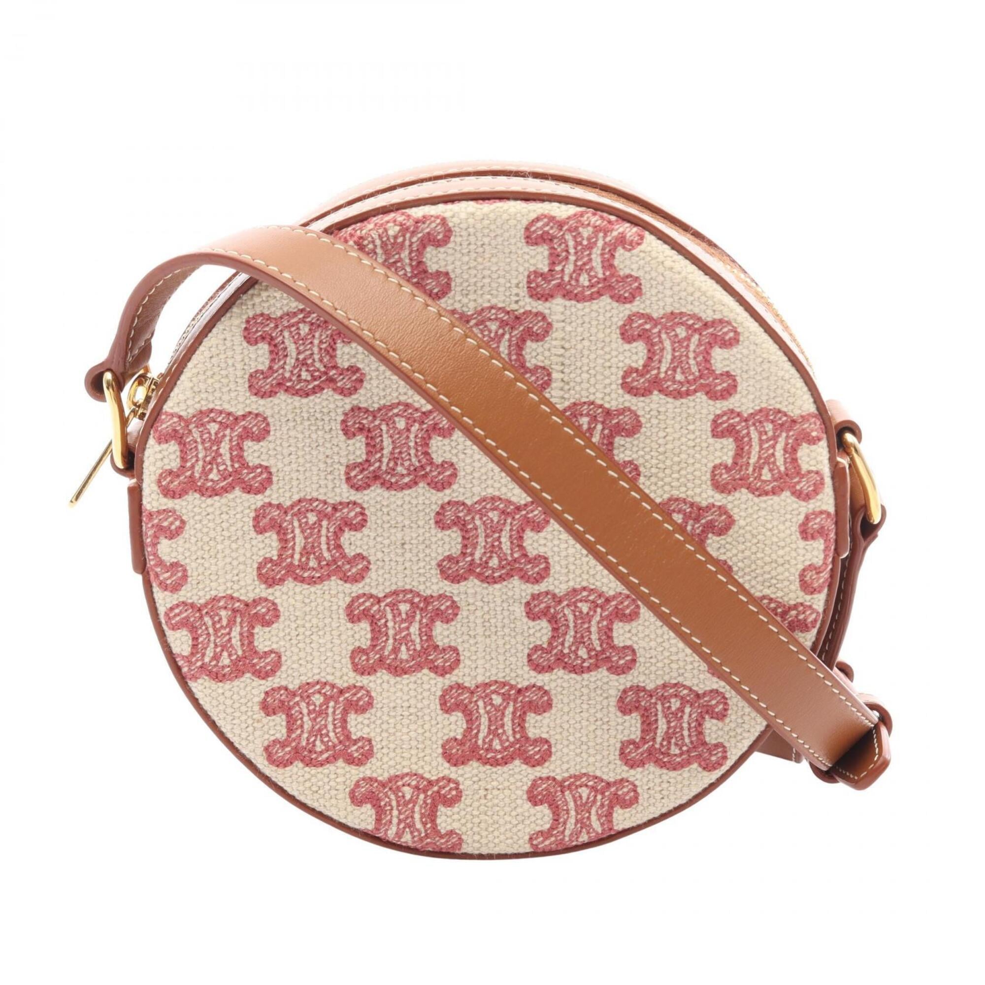 Celine Brown Ivory Red Color Canvas Leather Handbag Shoulder Bag (Pre-Owned)