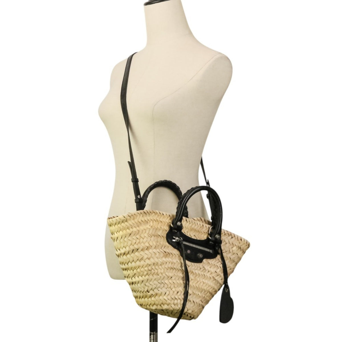 Balenciaga Beige Raffia Leather Basket Shoulder Bag (Pre-Owned)