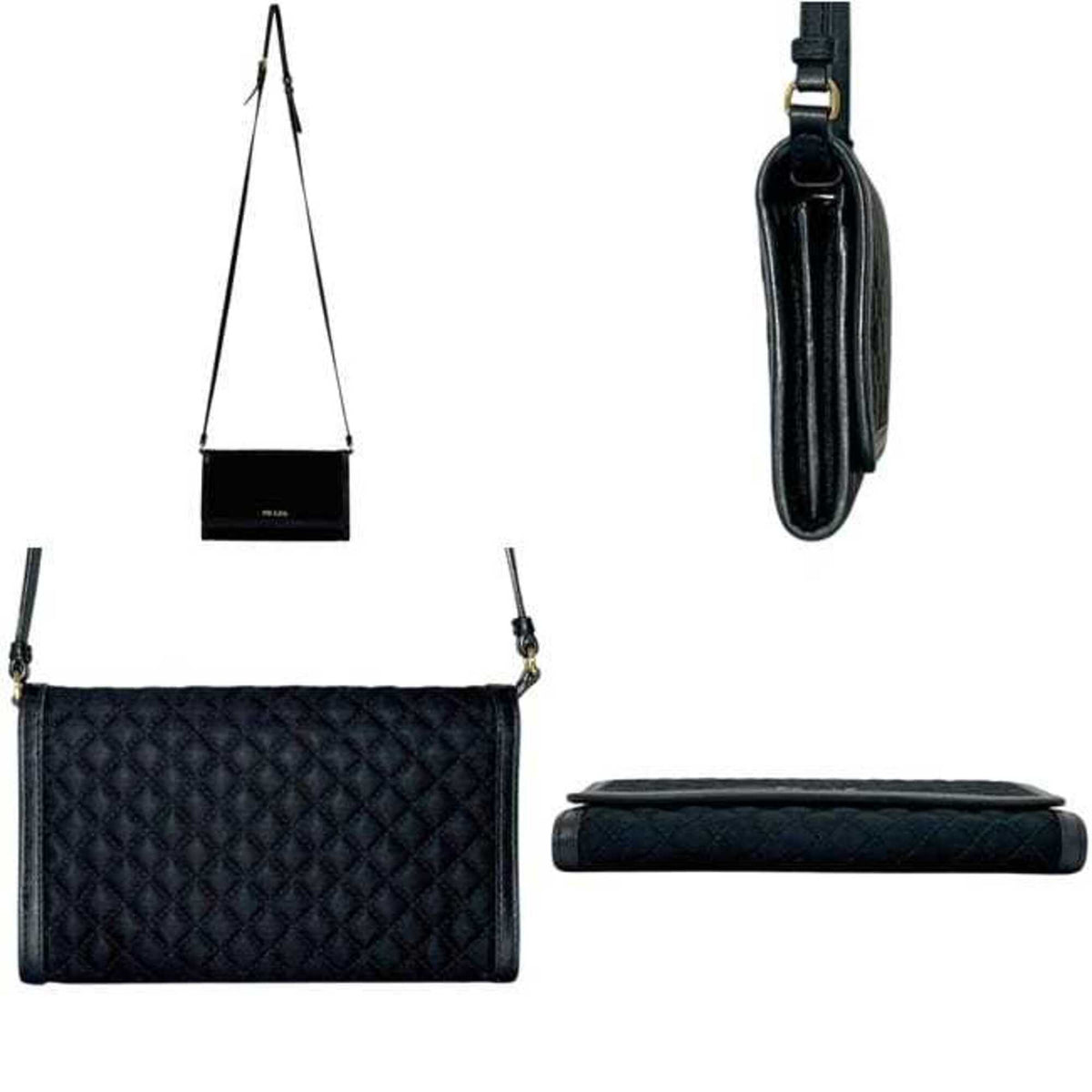 Prada Black Nero Nylon Leather Quilting Chain/Shoulder Wallet (Pre-Owned)