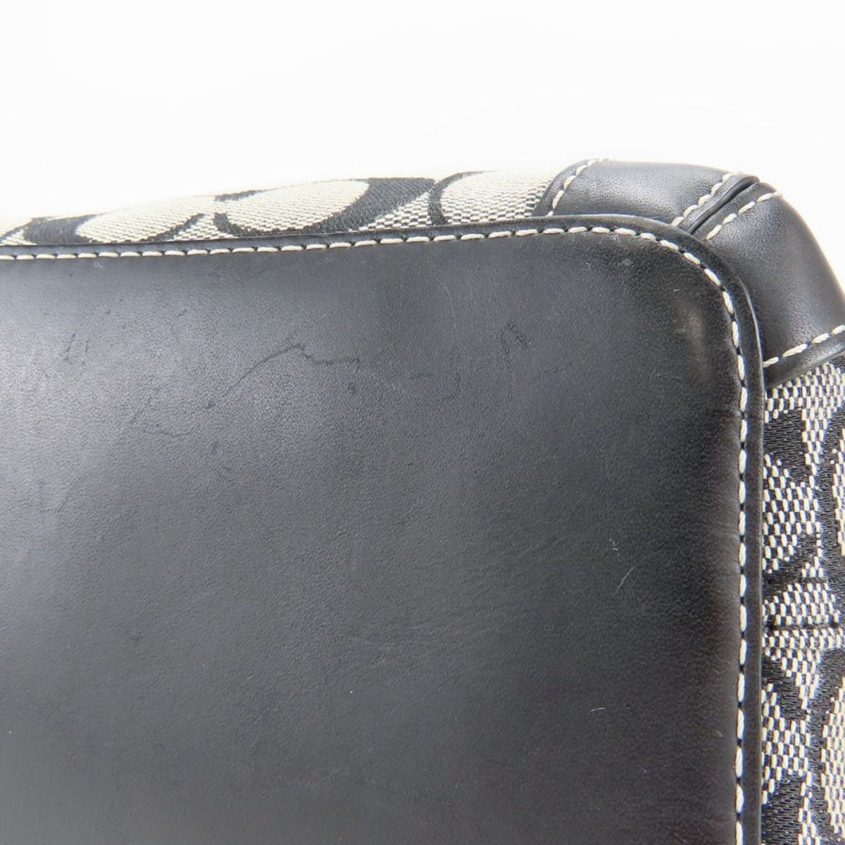 Coach Signature Black Gray Canvas Leather Shoulder Bag (Pre-Owned)