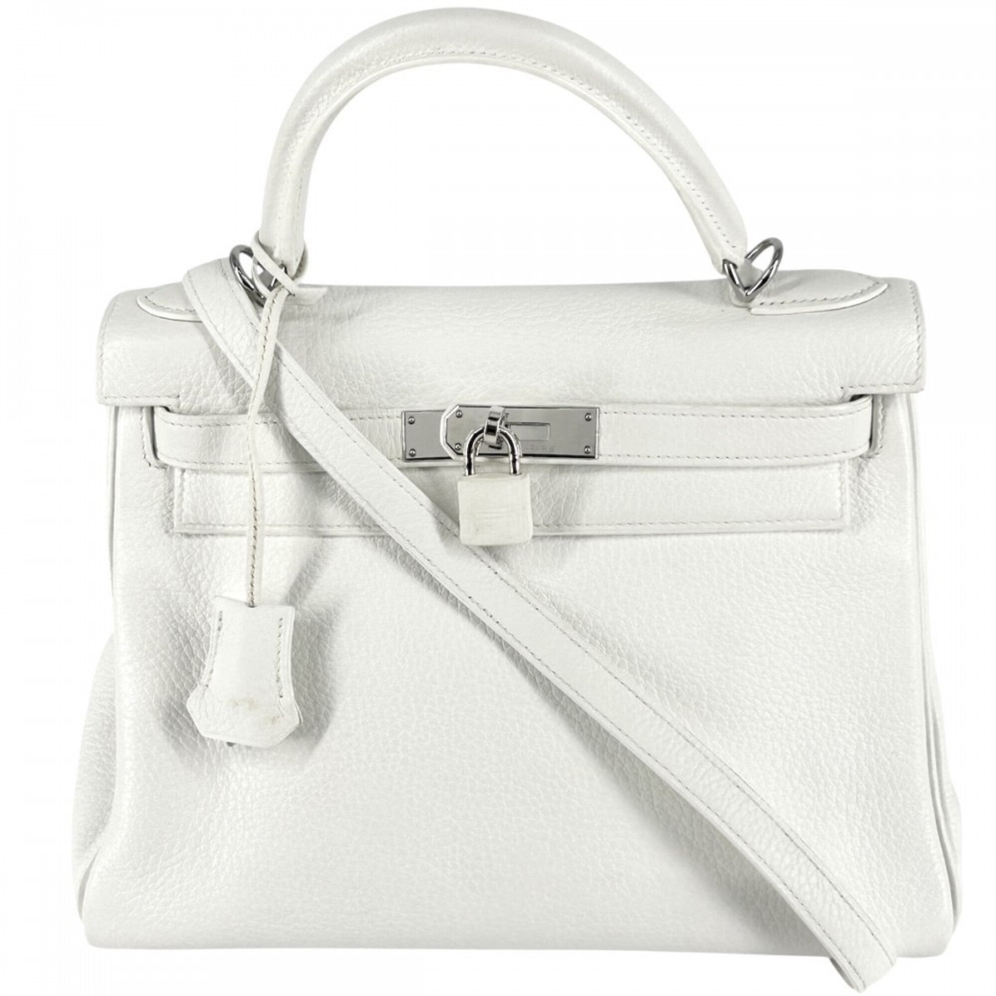 Hermes Kelly White Taurillon Clemence Leather Handbag Shoulder Bag (Pre-Owned)