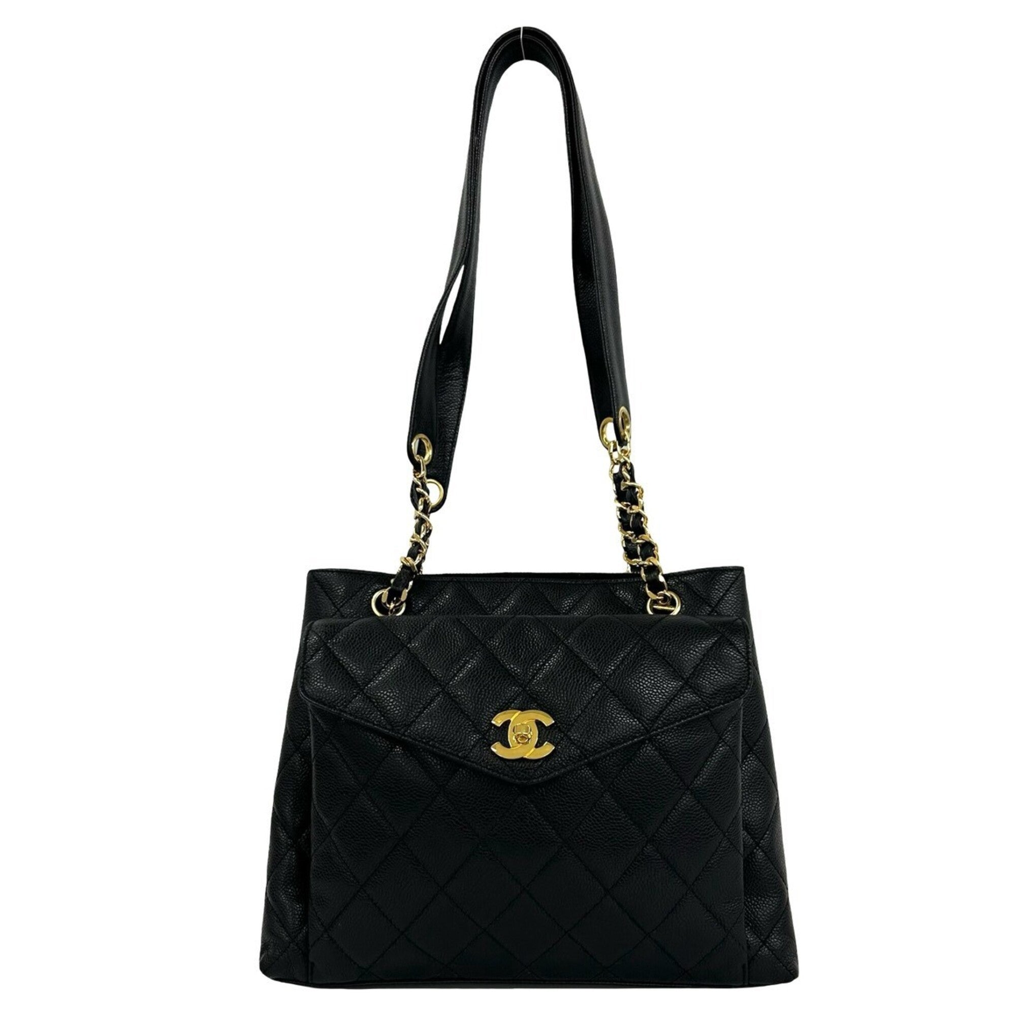 Chanel Black Grained Calfskin Shoulder Bag Tote Bag (Pre-Owned)