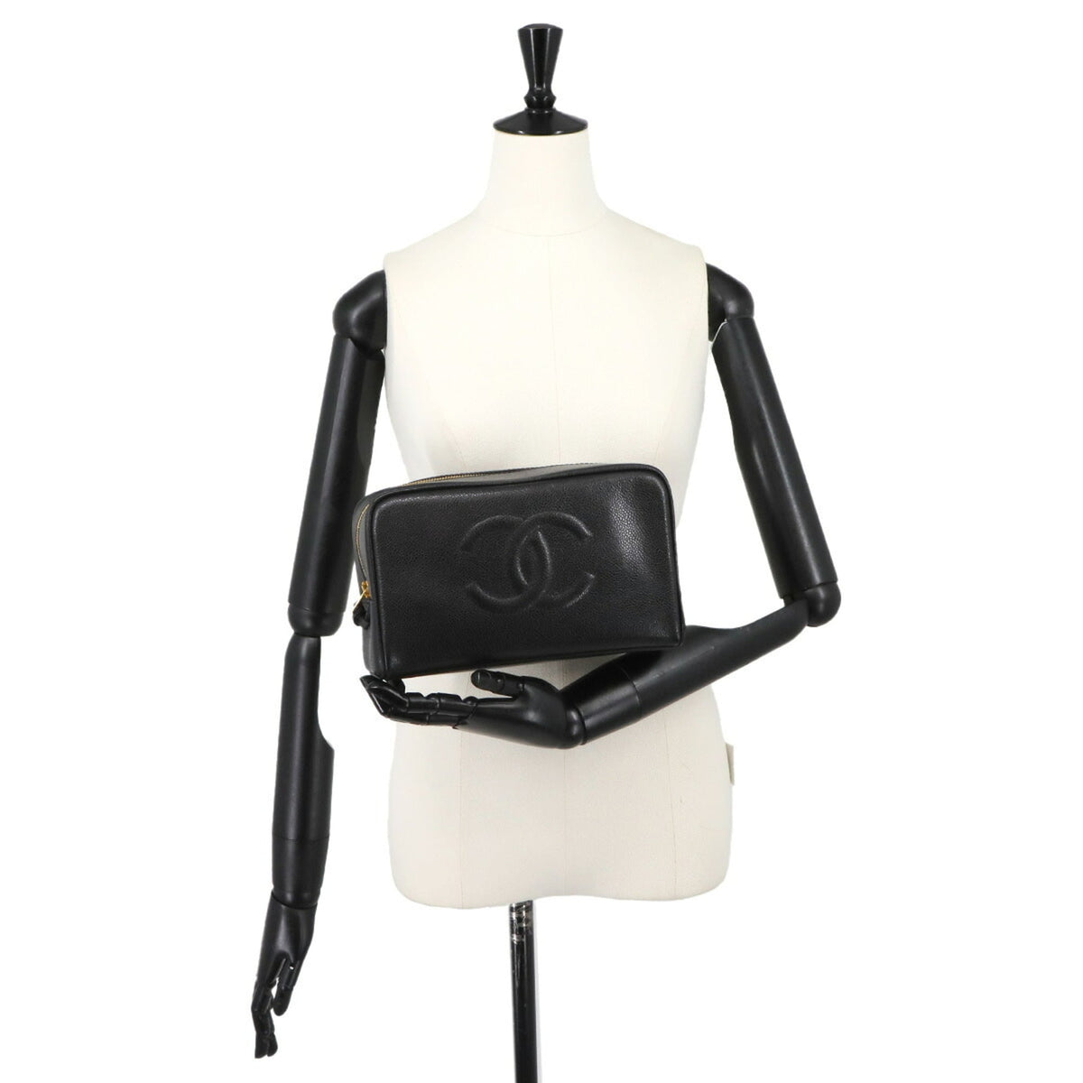Chanel Black Grained Calfskin Handbag Pouch Wash Bag (Pre-Owned)