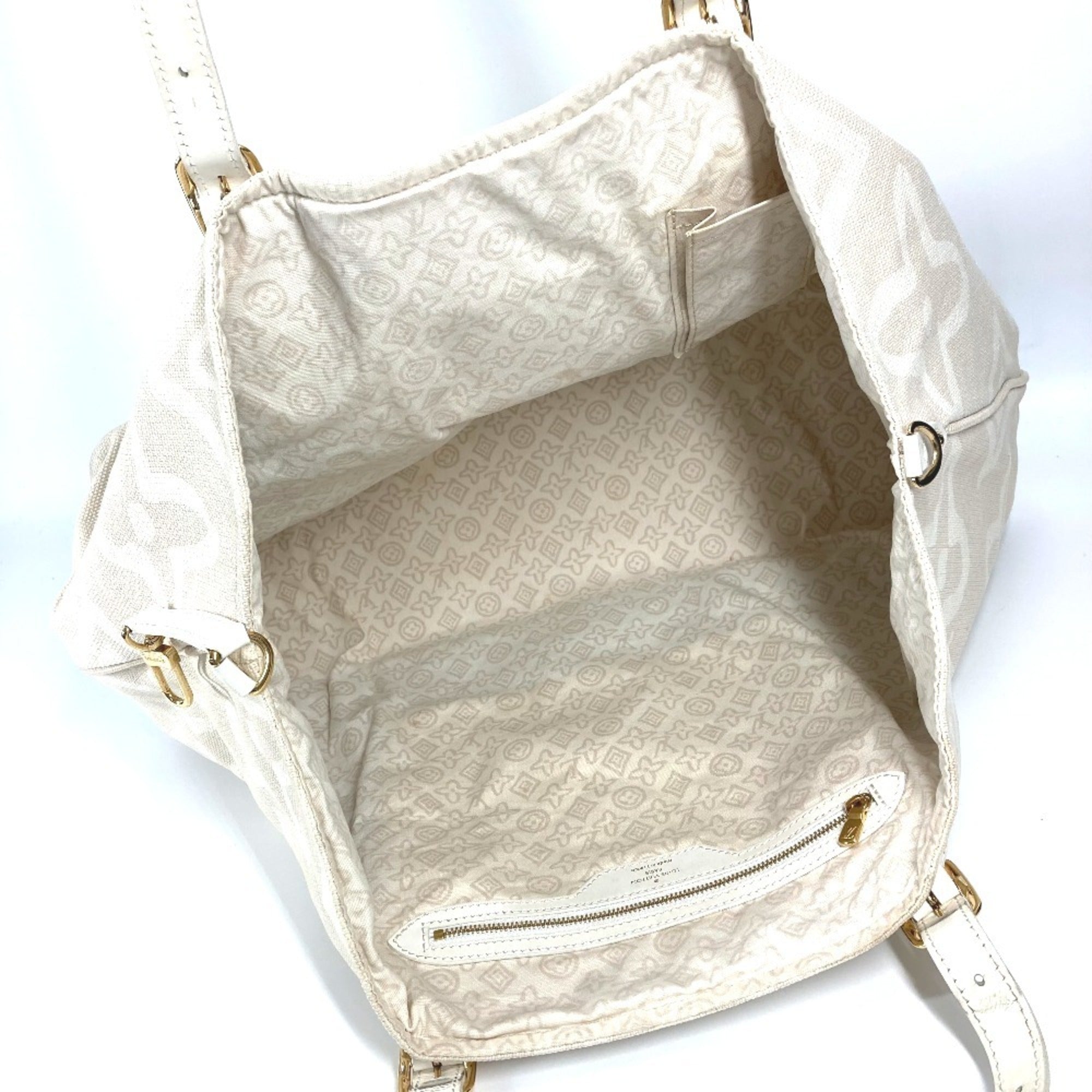 Louis Vuitton Beige Leather Canvas Shoulder Bag Tote Bag (Pre-Owned)