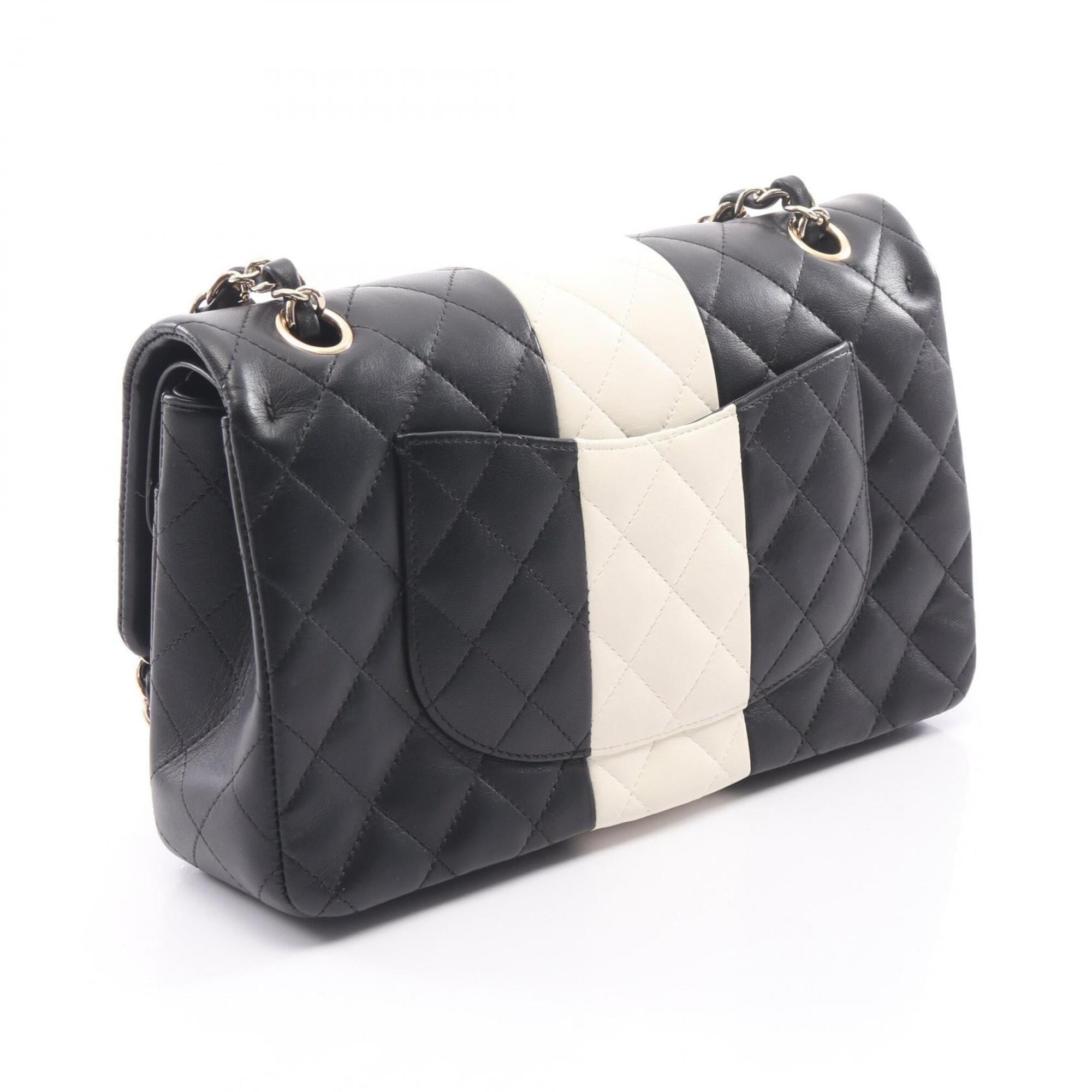 Chanel Black White Leather Handbag Shoulder Bag (Pre-Owned)