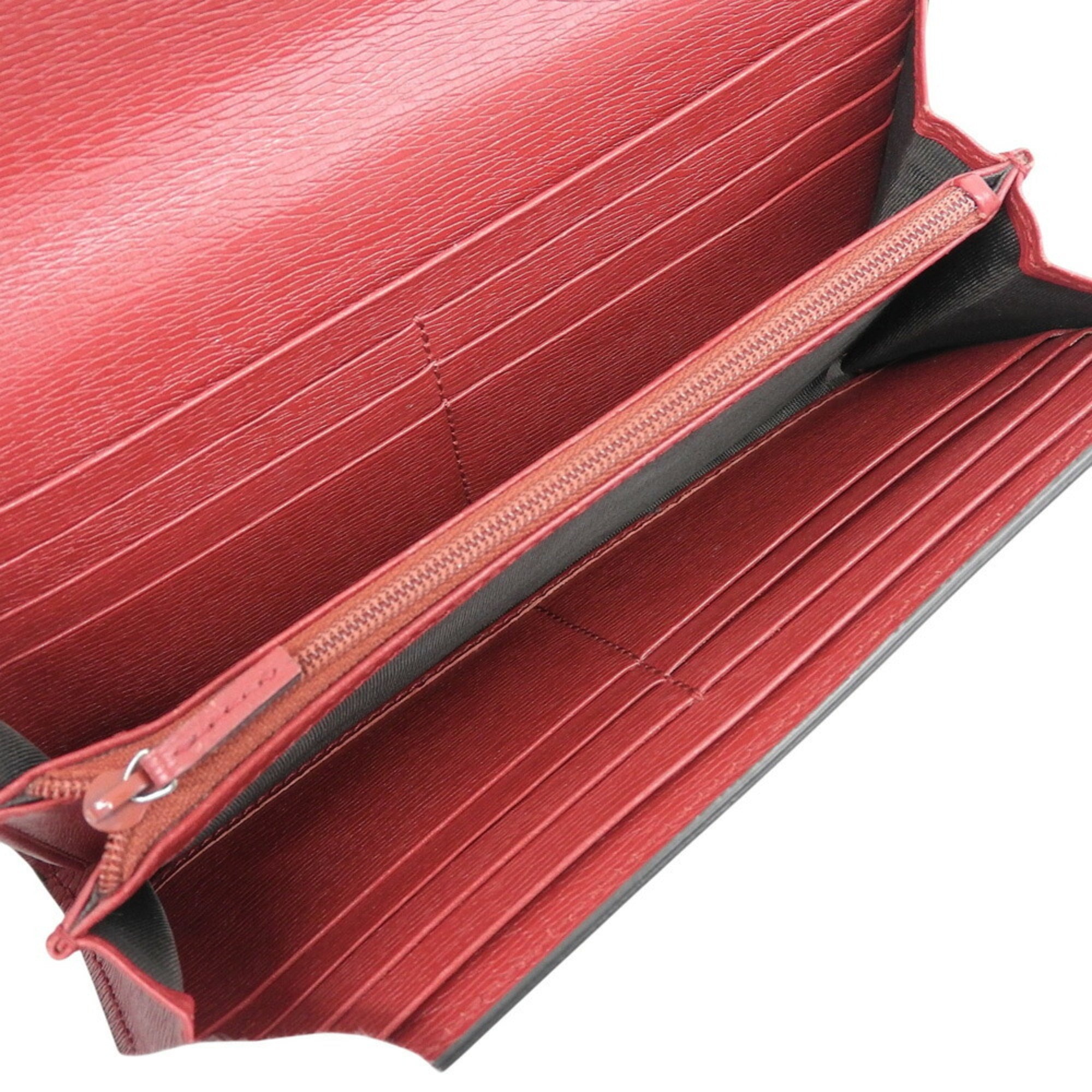 Gucci Red Color Leather Long Wallet (Bi-Fold) (Pre-Owned)