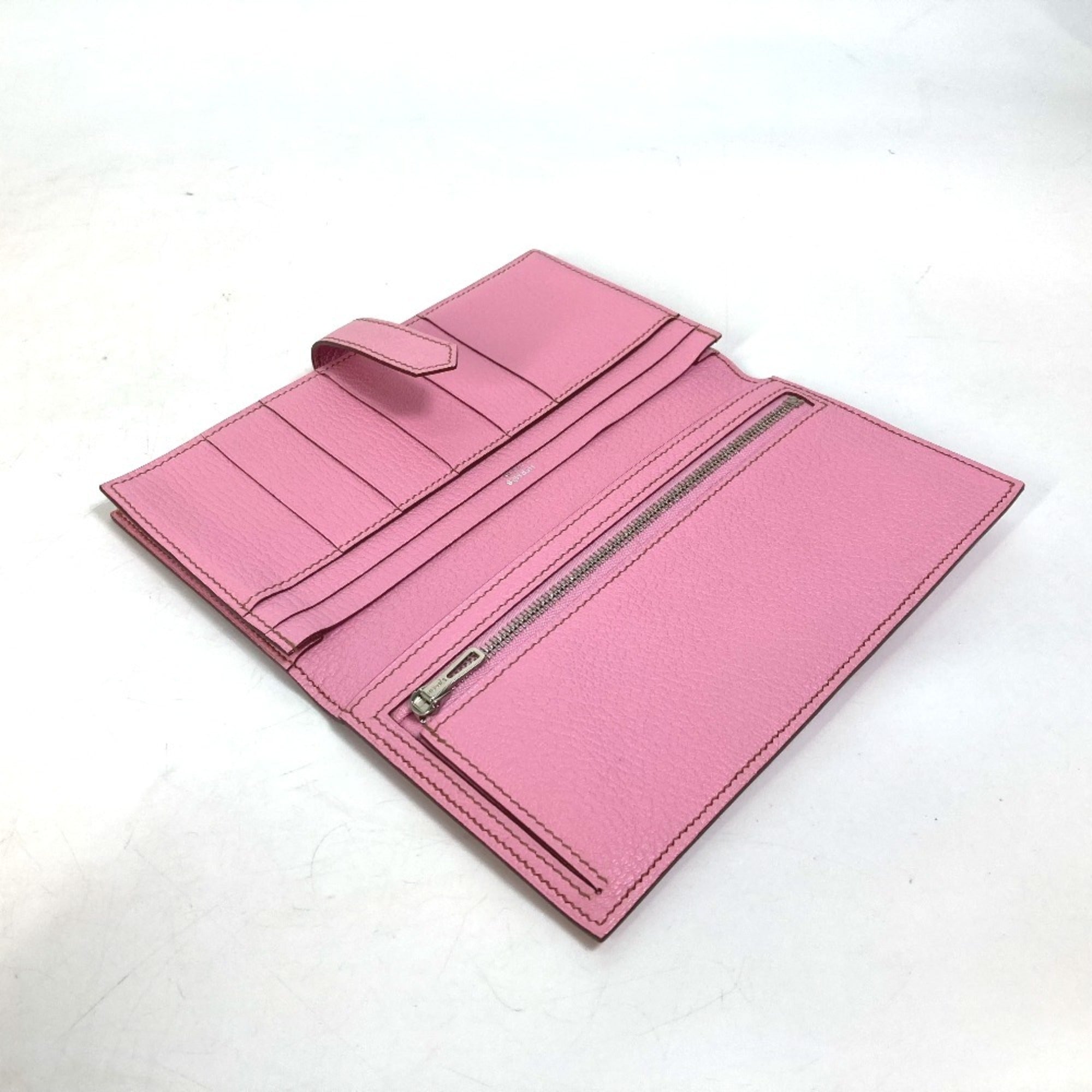 Hermes Bearn Pink Soufre Chevre Leather Chain/Shoulder Wallet (Pre-Owned)