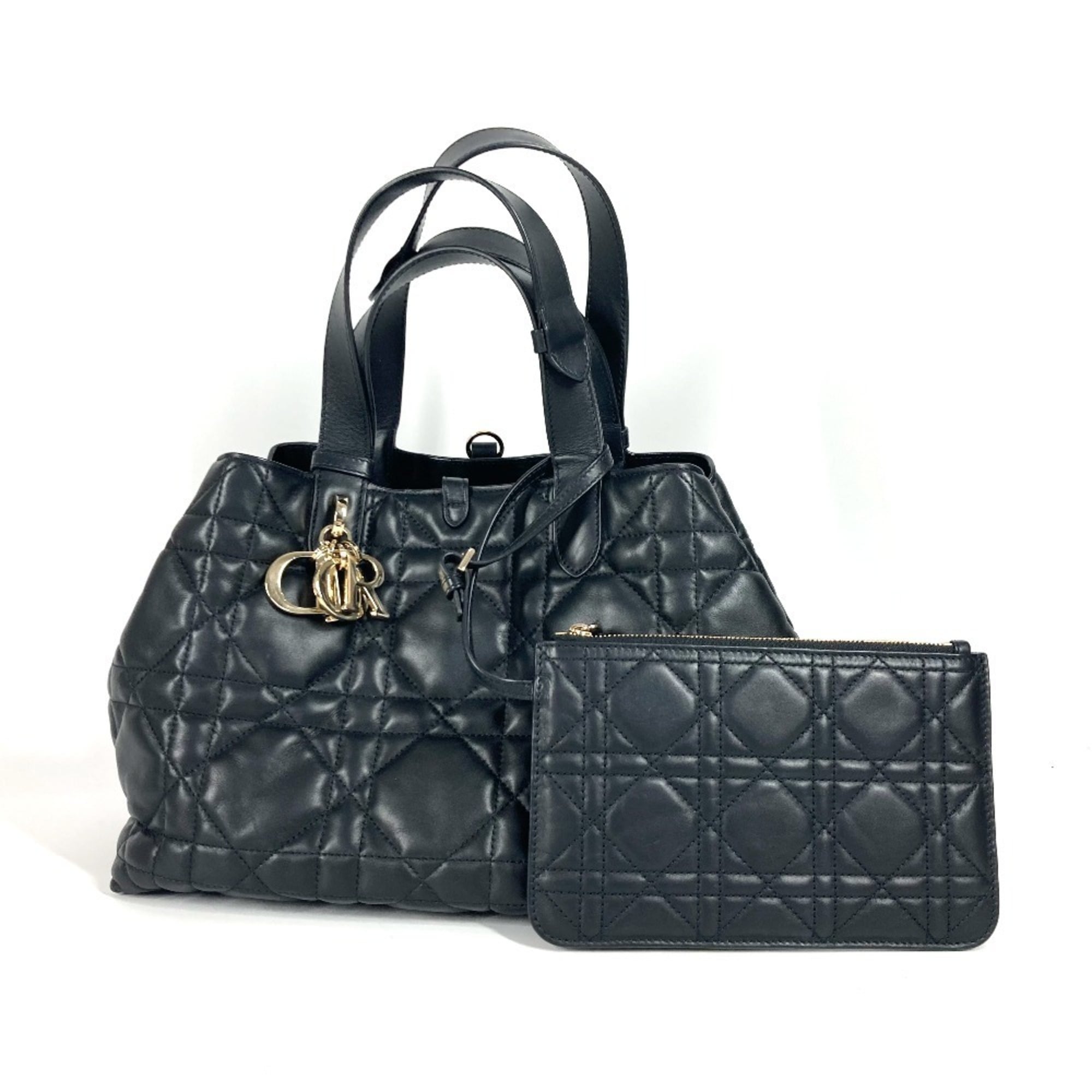 Christian Dior Black Leather Handbag Pouch Shoulder Bag Tote Bag (Pre-Owned)