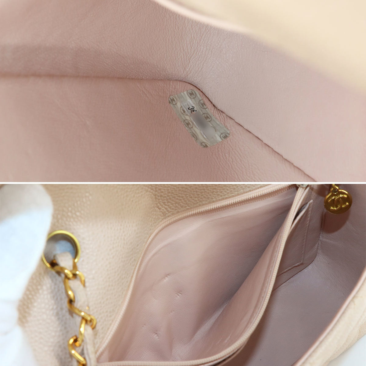 Chanel Pink Beige Grained Calfskin Shoulder Bag (Pre-Owned)