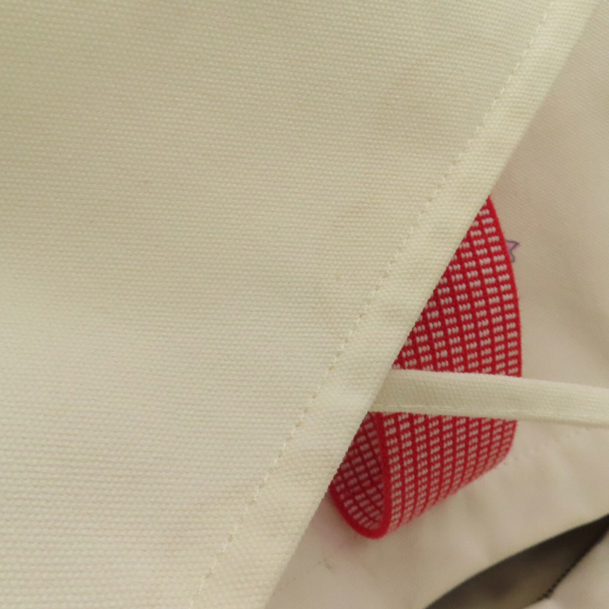 Hermes Red Color White Canvas Tote Bag (Pre-Owned)