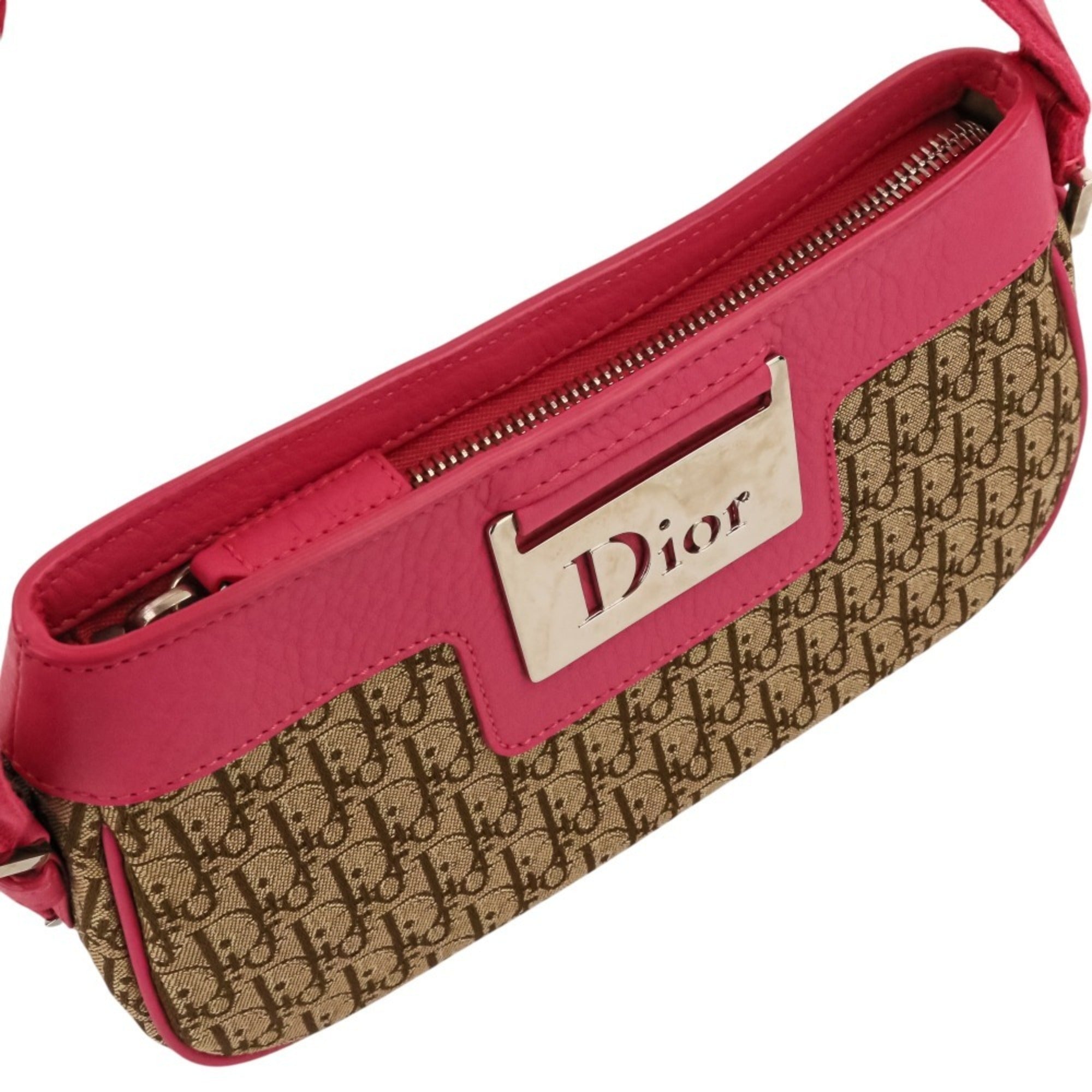 Christian Dior Beige Pink Canvas Leather Handbag (Pre-Owned)