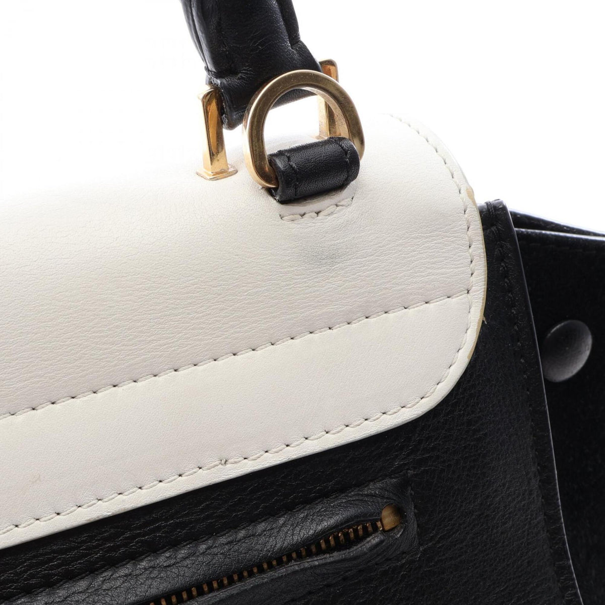 Celine Black White Leather Suede Handbag (Pre-Owned)