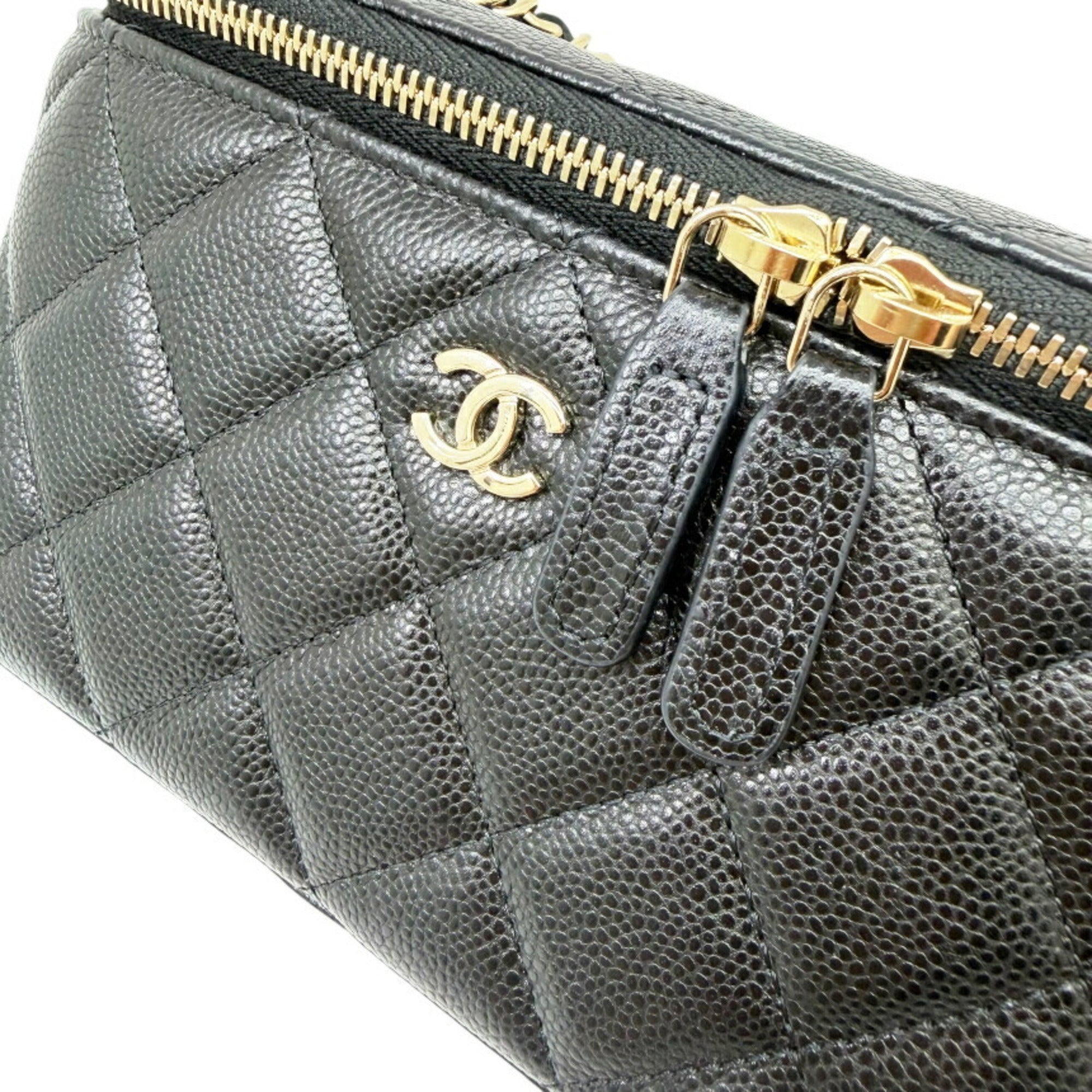 Chanel Black Grained Calfskin Shoulder Bag Vanity Bag (Pre-Owned)