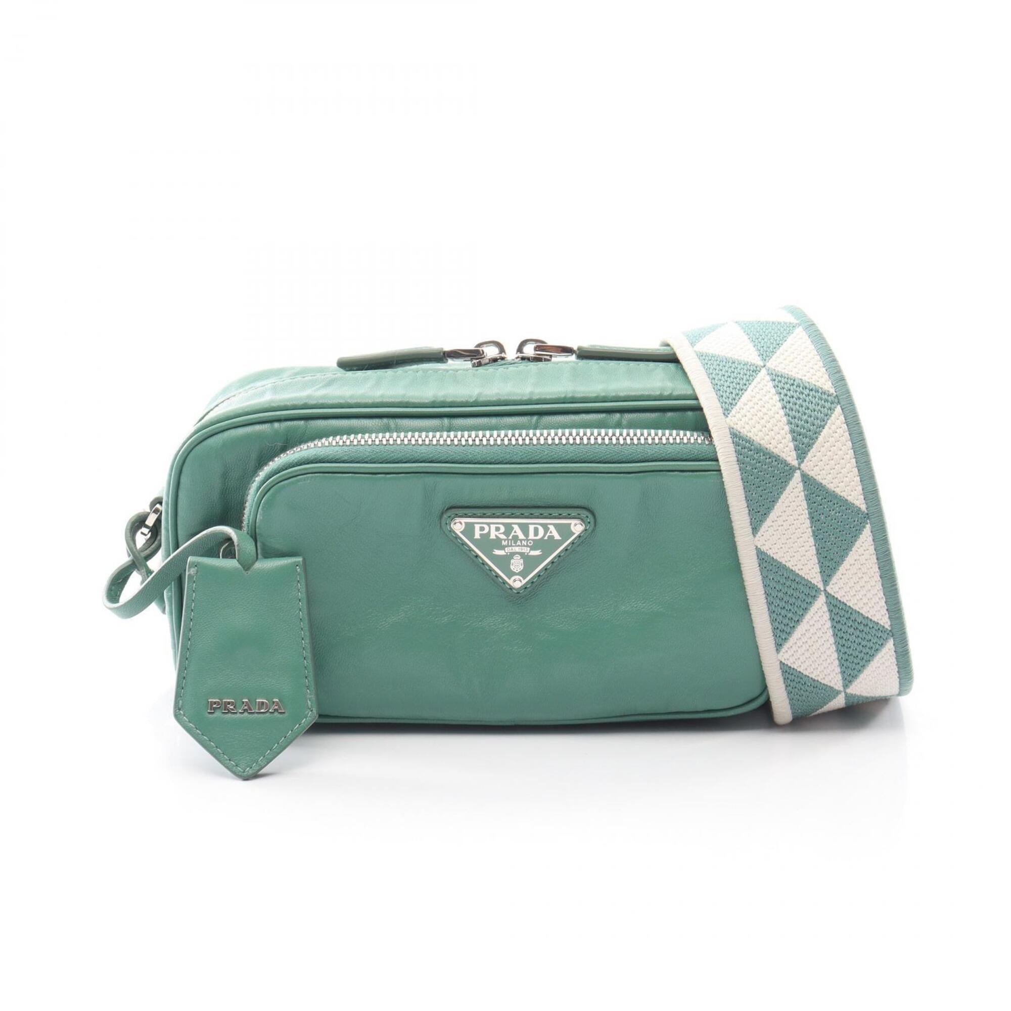 Prada Green Leather Handbag Shoulder Bag (Pre-Owned)