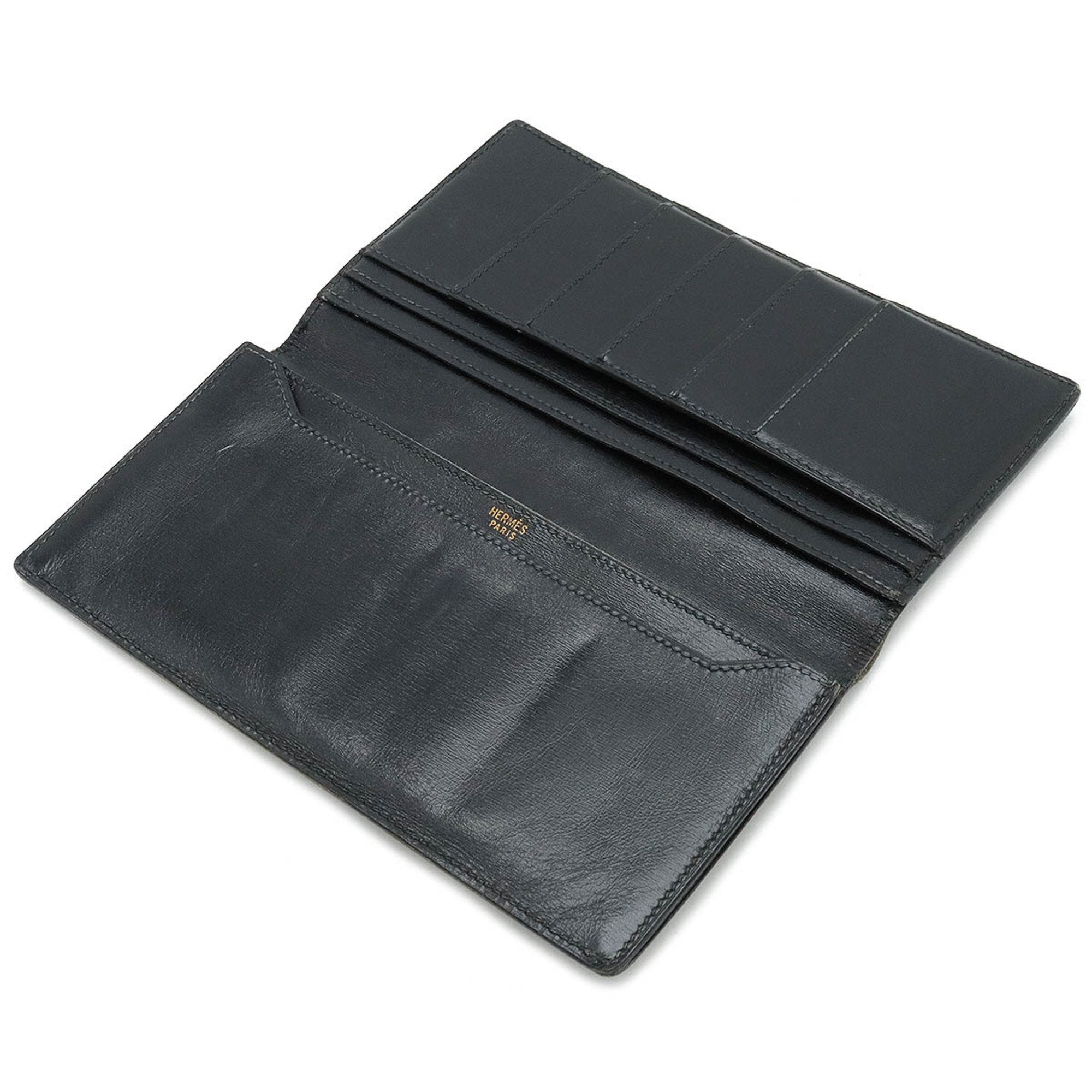 Hermes Black Box Calf Leather Long Bill Wallet (Bi-Fold) (Pre-Owned)