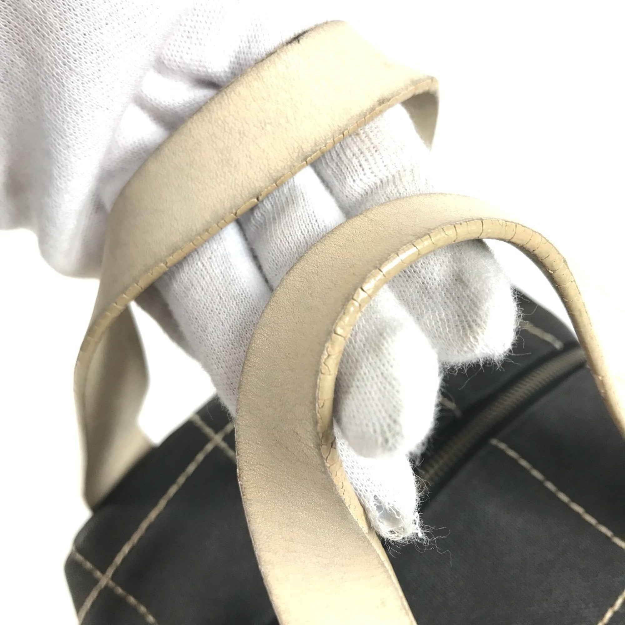 Chanel Chocolate Bar Black White Leather Canvas Boston Bag Handbag (Pre-Owned)