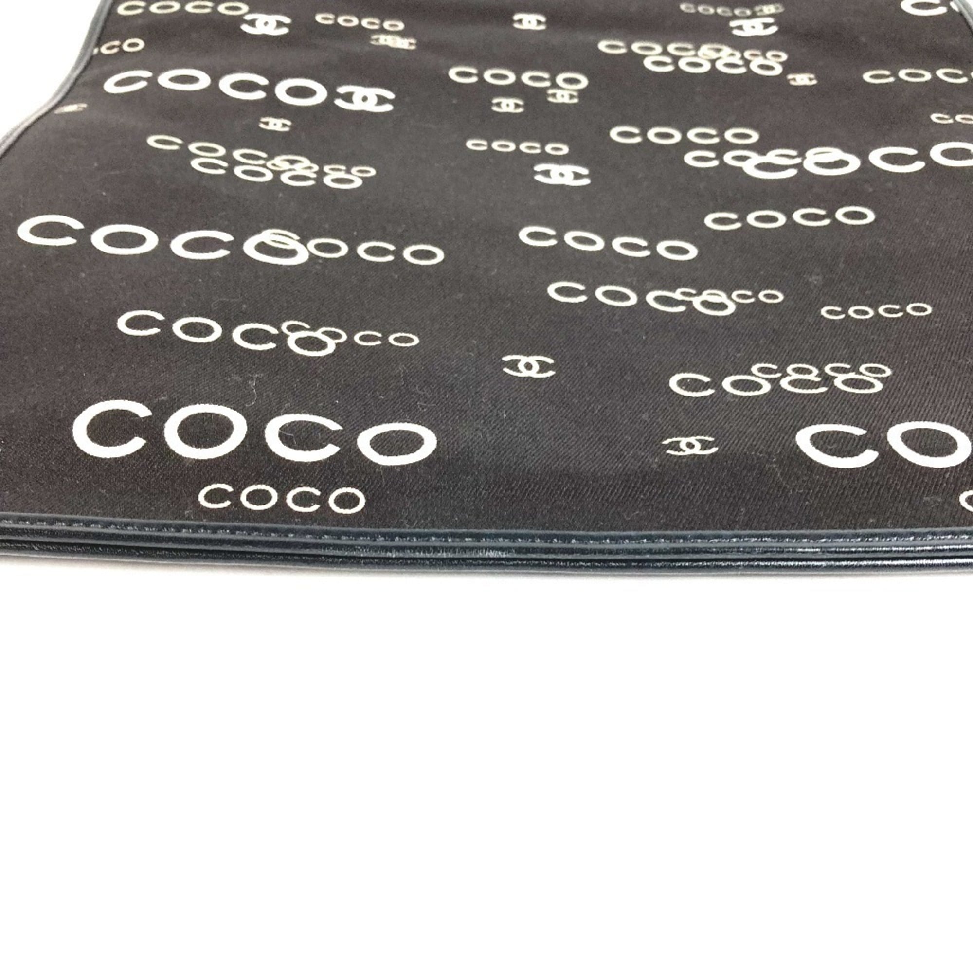 Chanel Black White Leather Canvas Shoulder Bag Tote Bag (Pre-Owned)