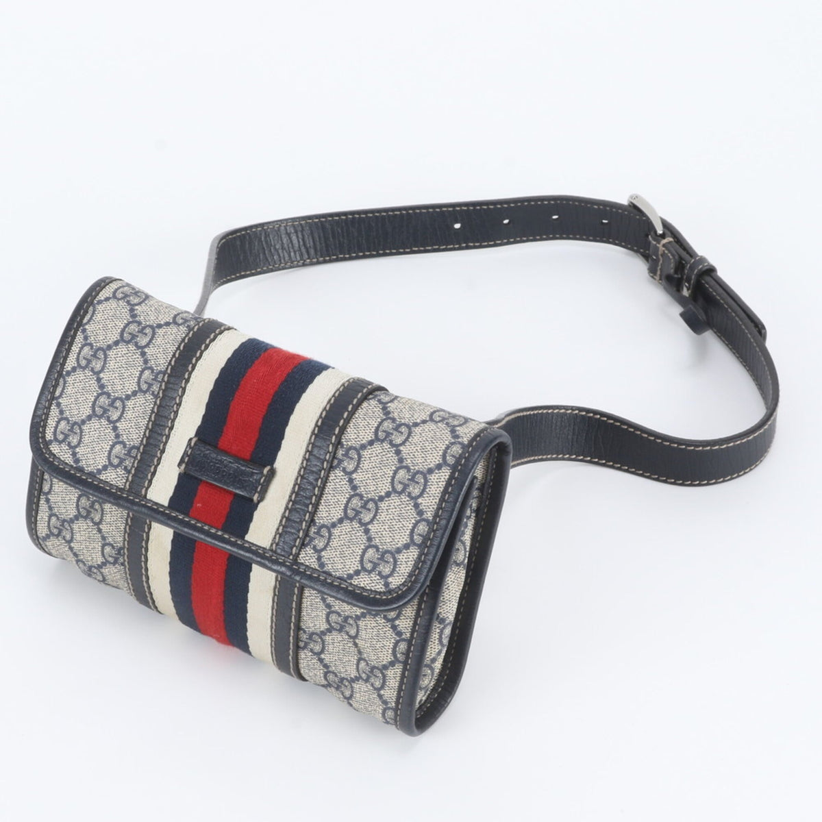 Gucci Navy Leather Coated Canvas Pouch Sling Bag (Pre-Owned)