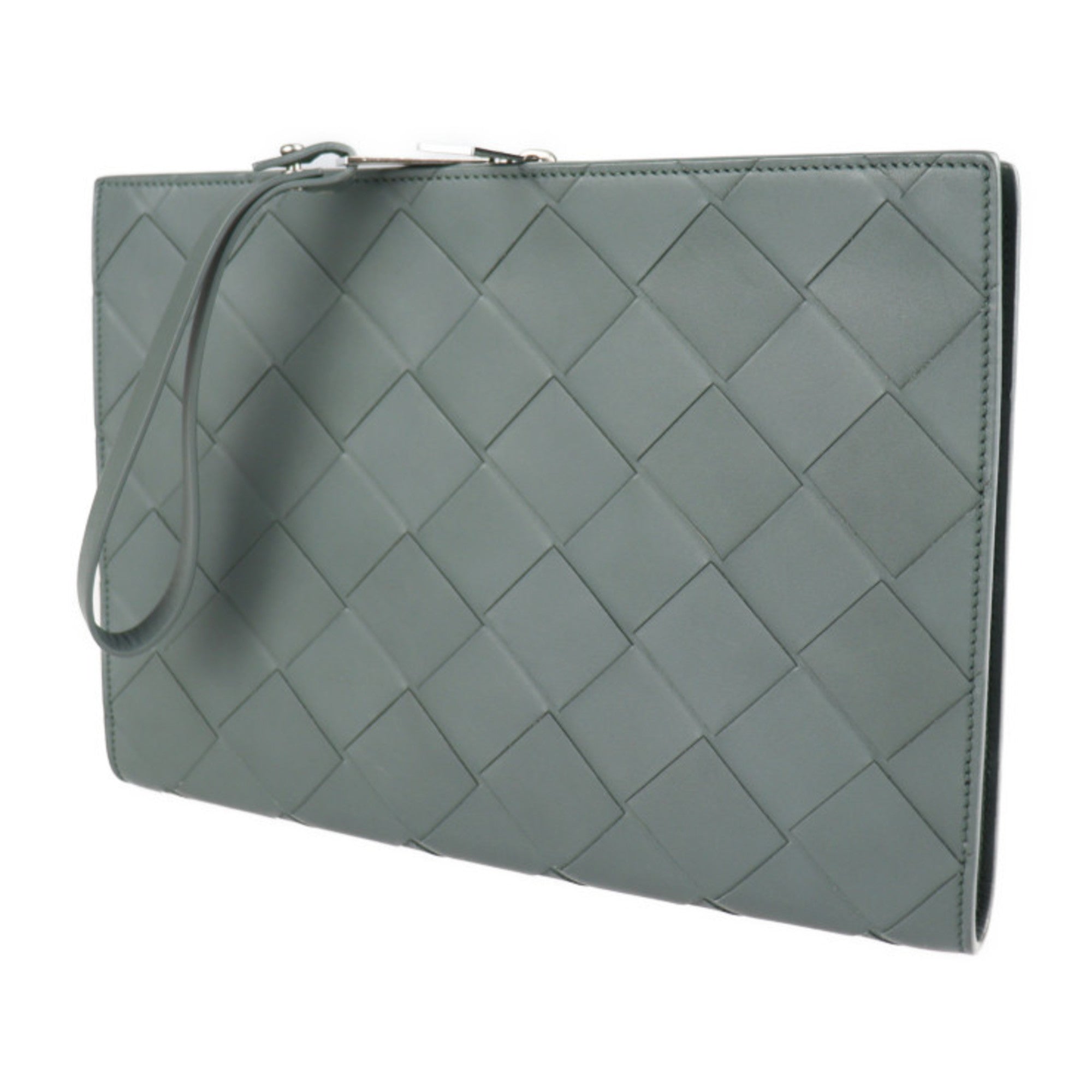 Bottega Veneta Intrecciato Gray Leather Clutch Bag Document Case (Pre-Owned)