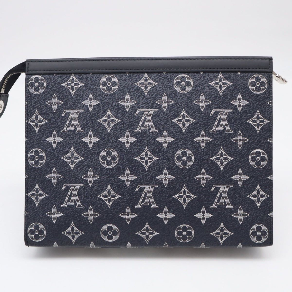 Louis Vuitton Black Navy White Leather Clutch Bag (Pre-Owned)