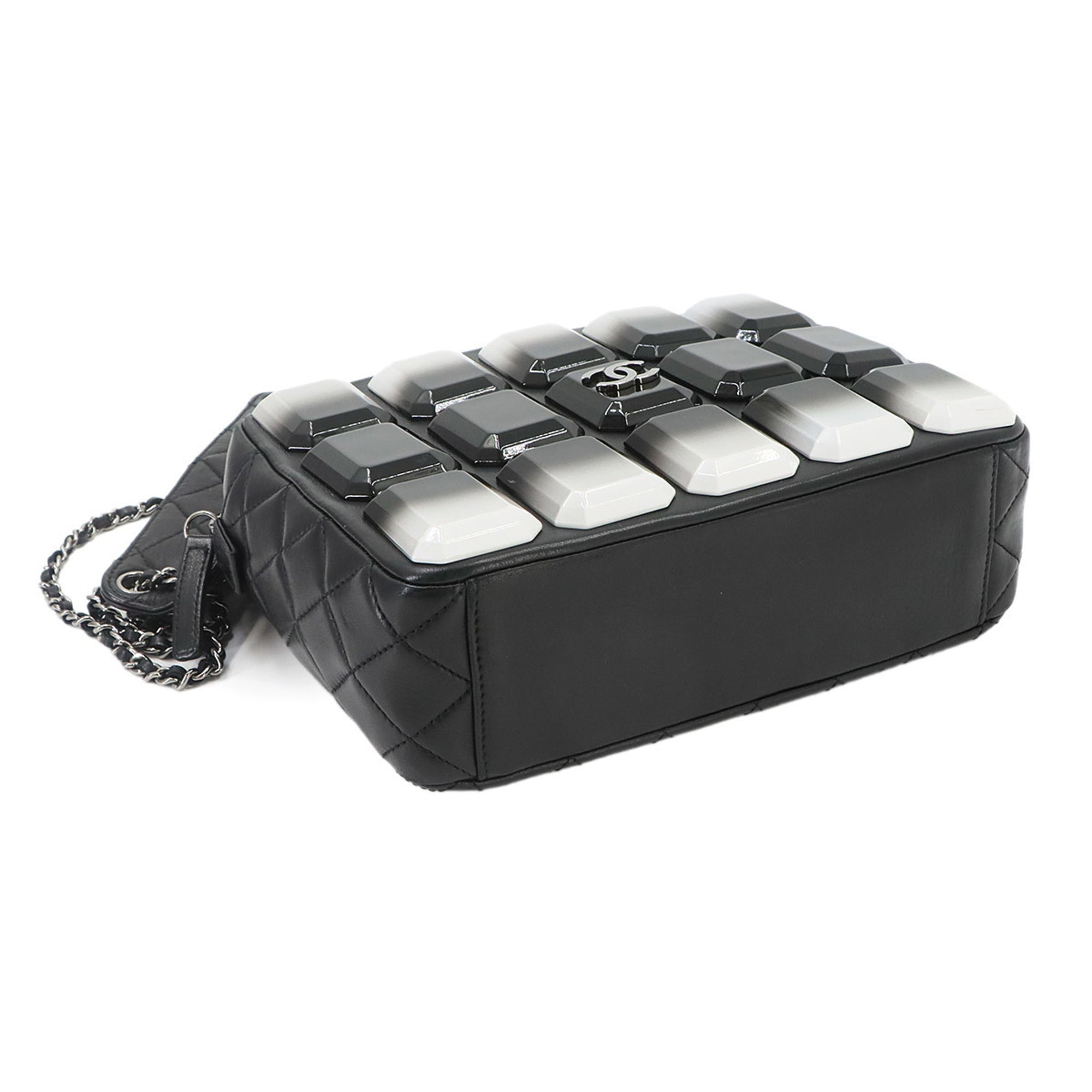 Chanel Matelasse Black White Plastic Leather Handbag Shoulder Bag (Pre-Owned)