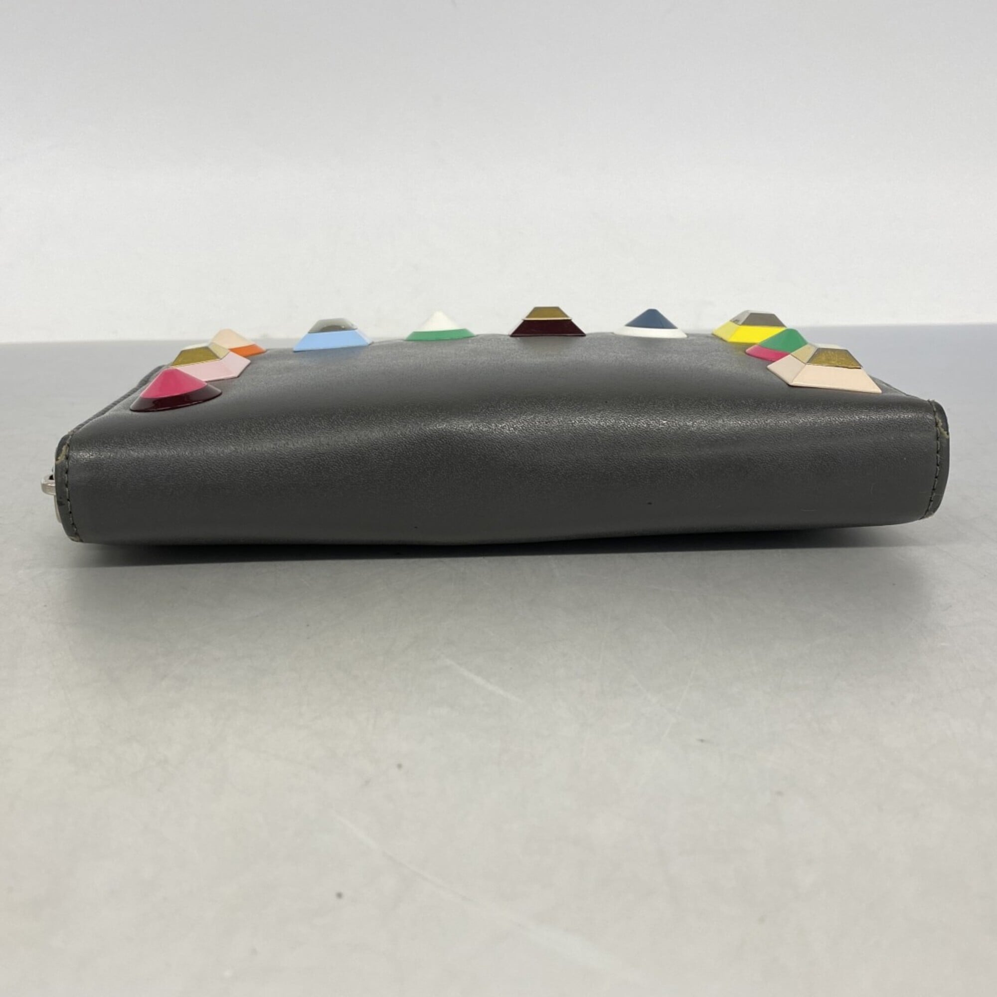 Fendi Gray Leather Long Wallet (Bi-Fold) (Pre-Owned)