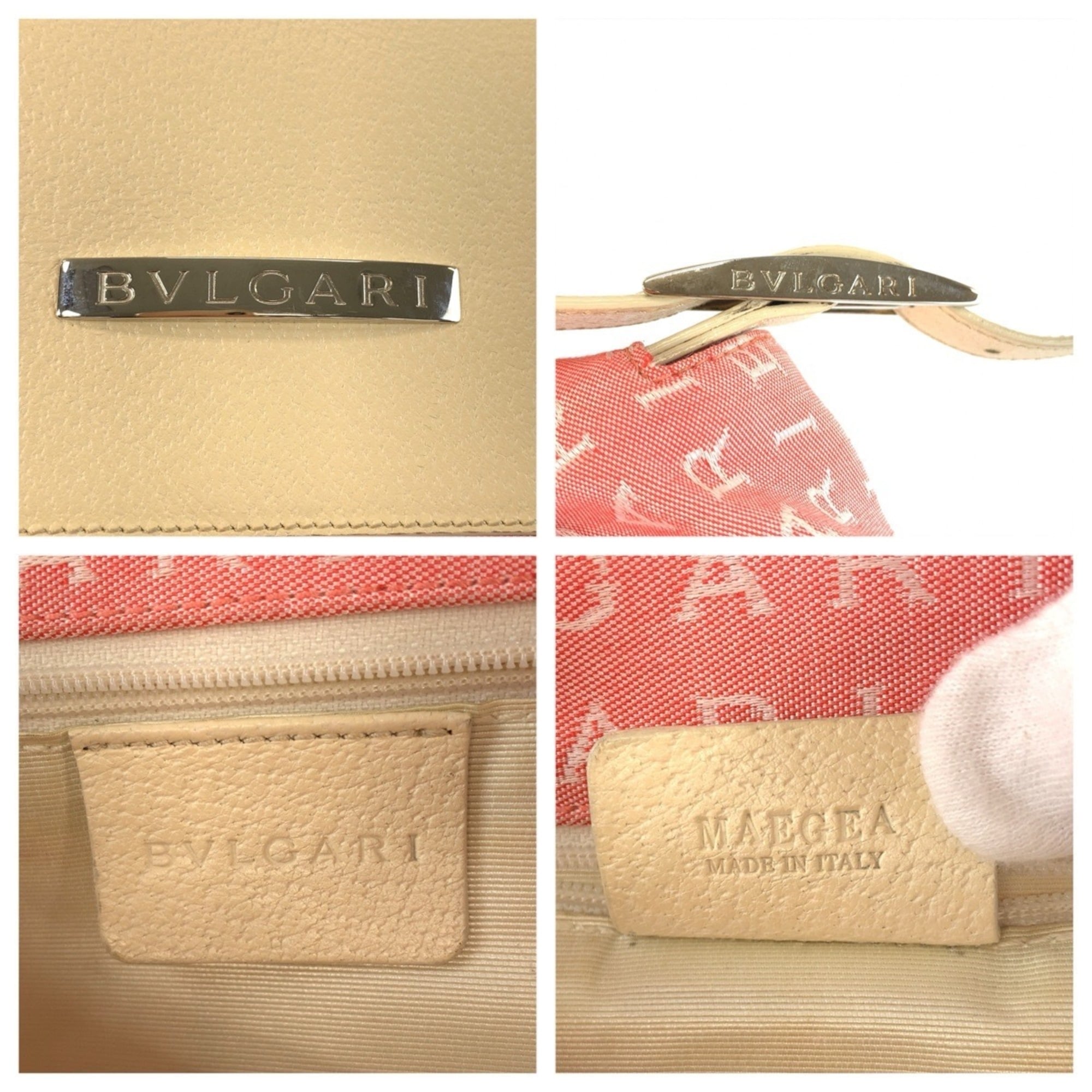 Bvlgari Cream Pink Canvas Leather Handbag Shoulder Bag (Pre-Owned)