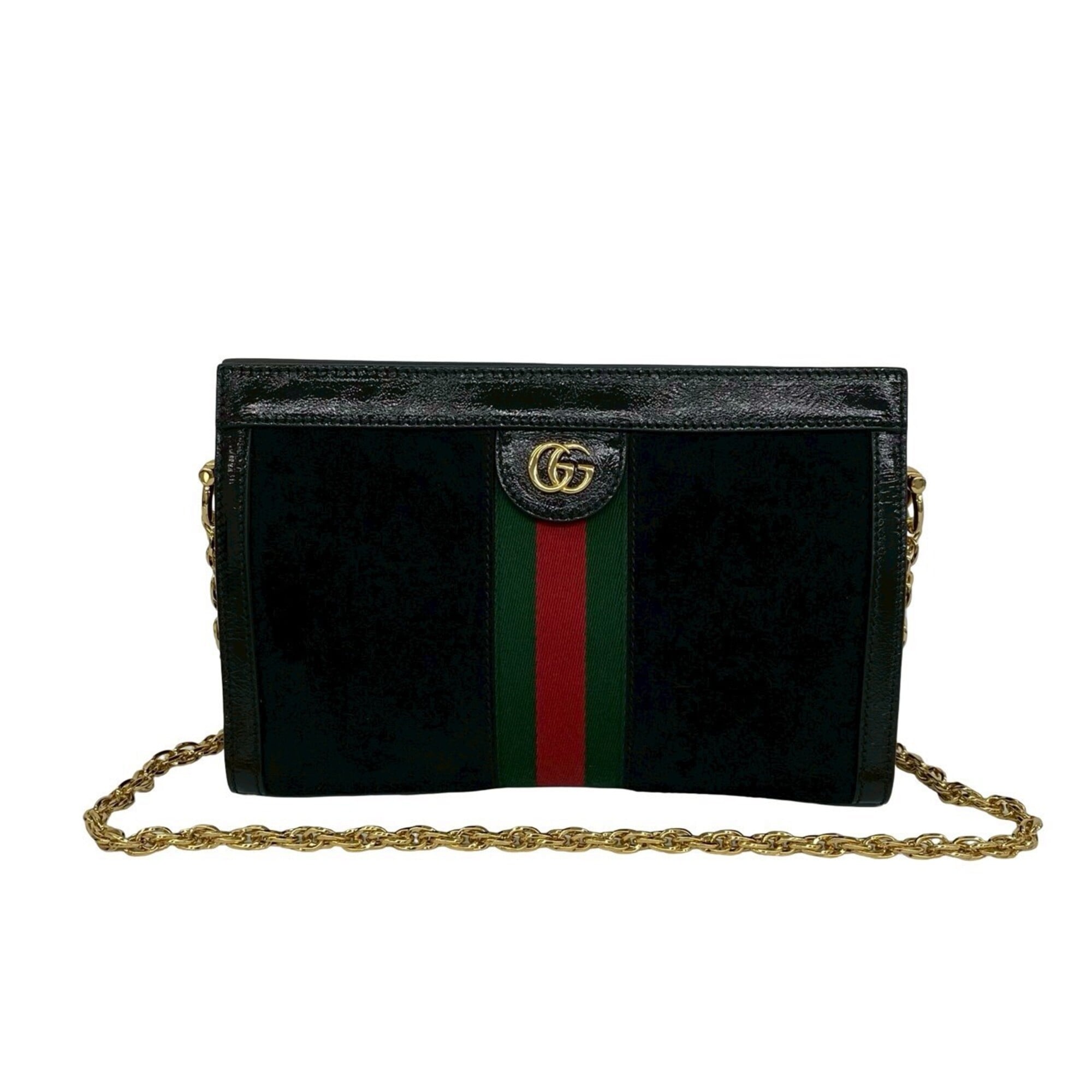 Gucci Black Green Red Color Patent Leather Suede Shoulder Bag (Pre-Owned)