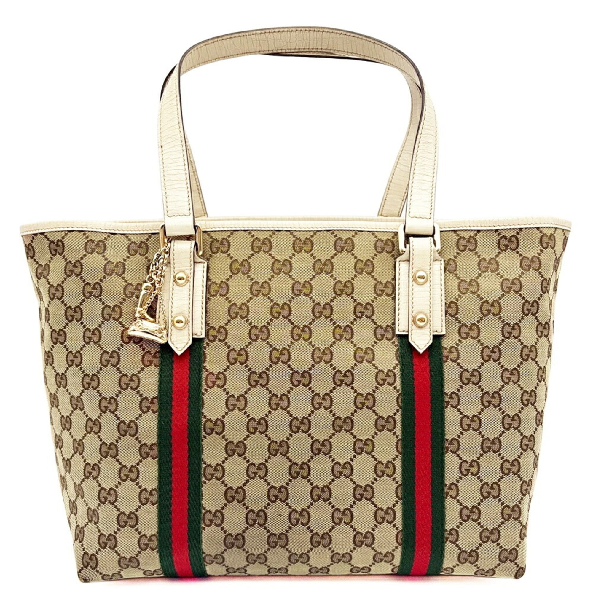 Gucci Ivory Gg Canvas Leather Tote Bag (Pre-Owned)