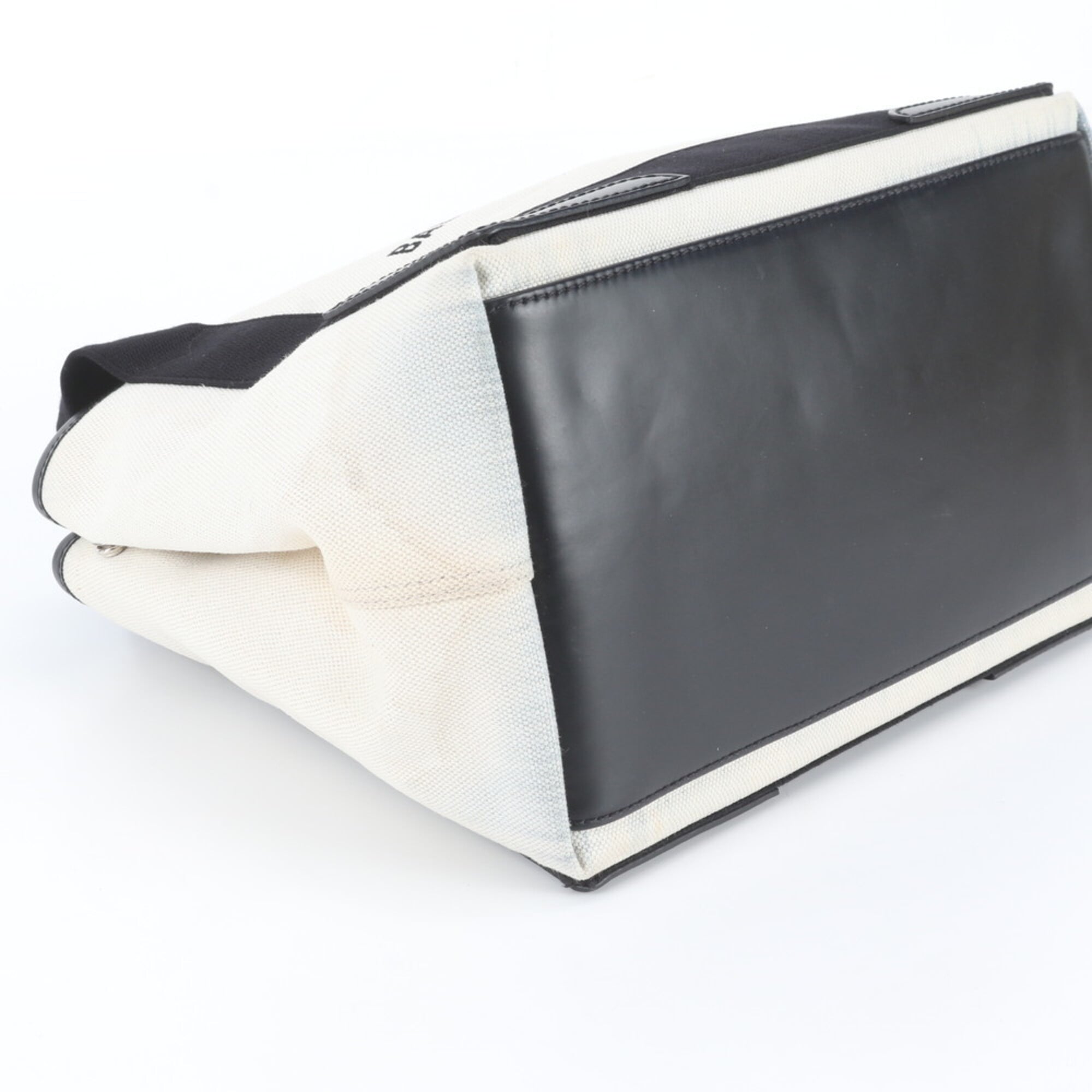 Balenciaga Black White Leather Canvas Handbag Shoulder Bag Tote Bag (Pre-Owned)