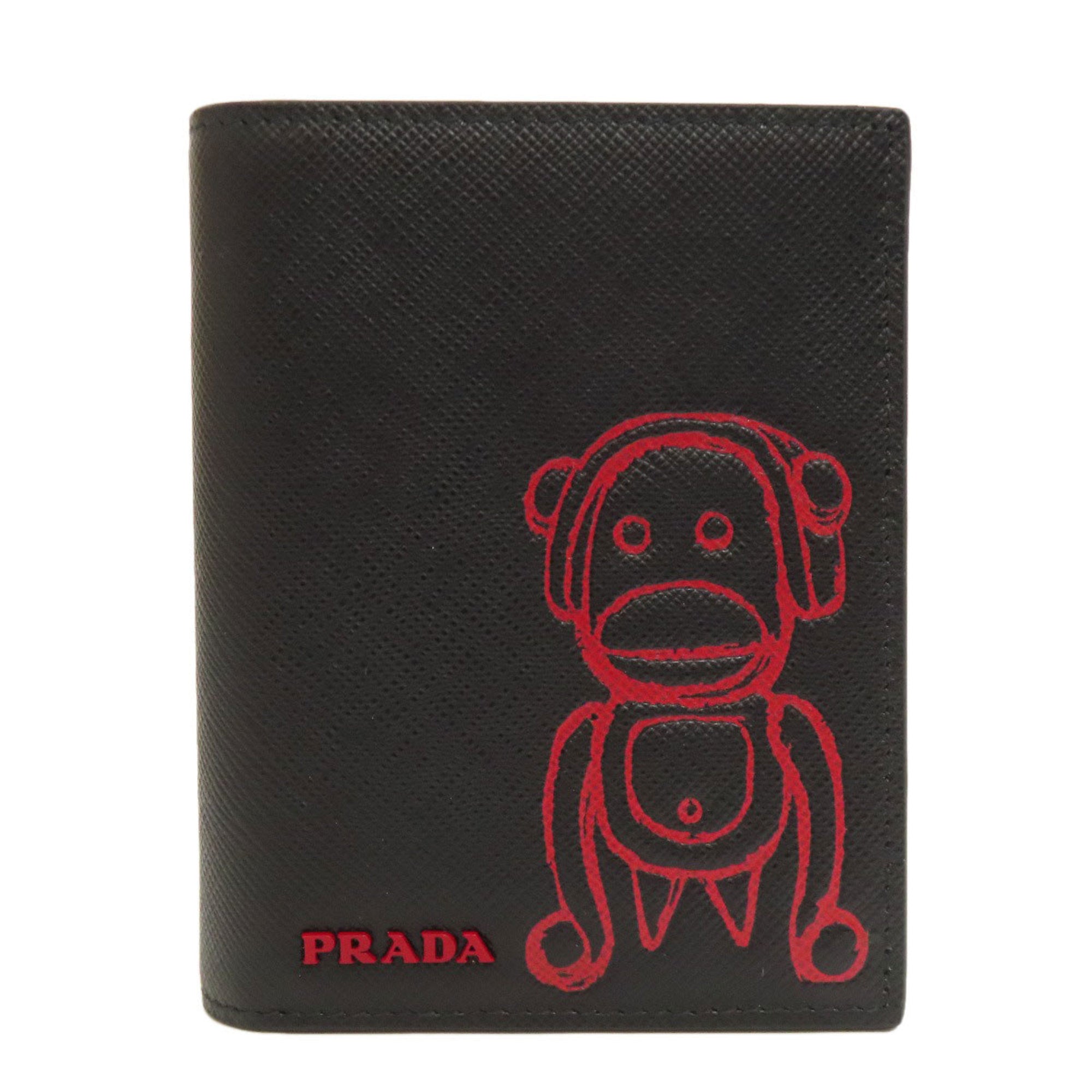 Prada Black Red Color Leather Wallet (Bi-Fold) (Pre-Owned)