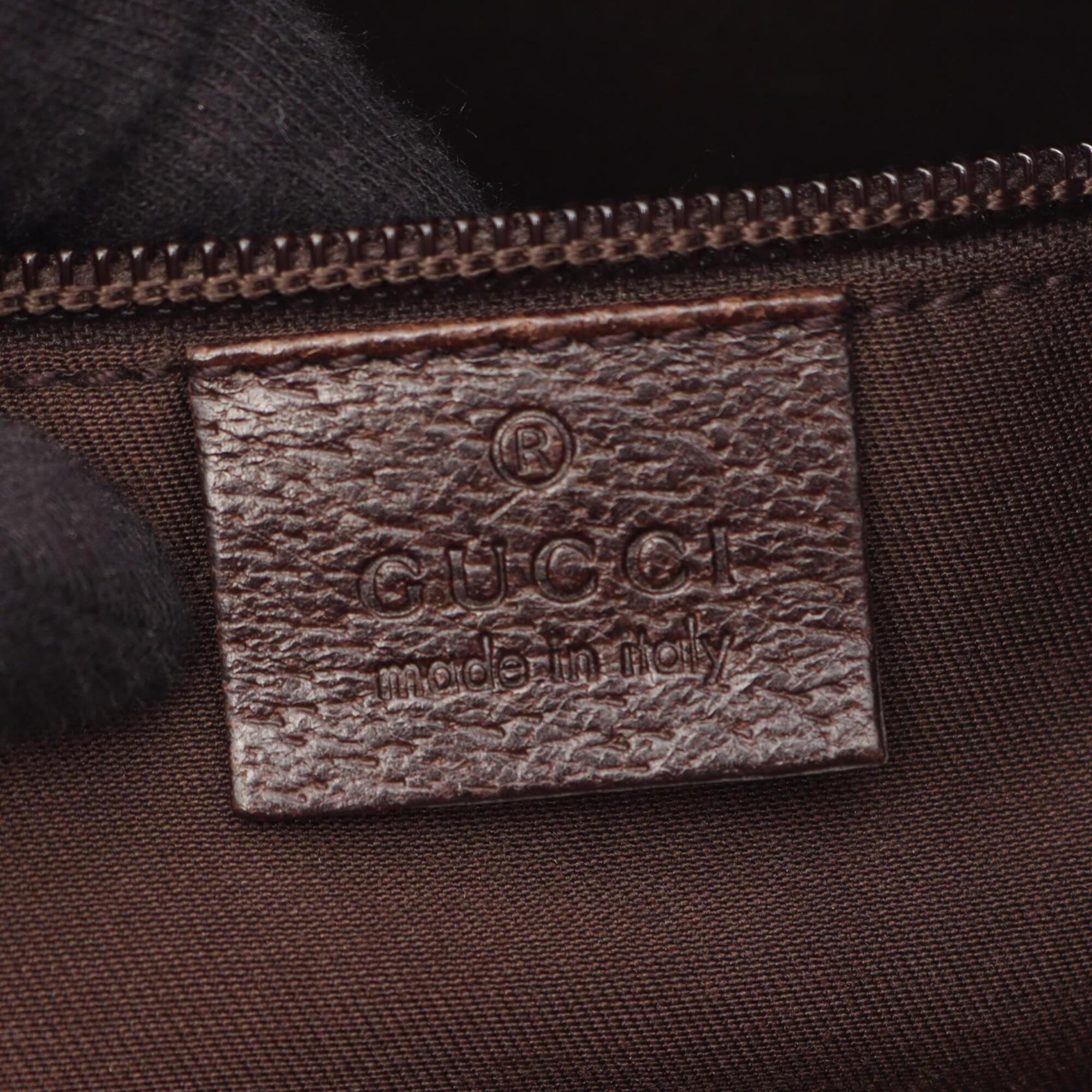 Gucci Beige Brown Canvas Leather Shoulder Bag (Pre-Owned)