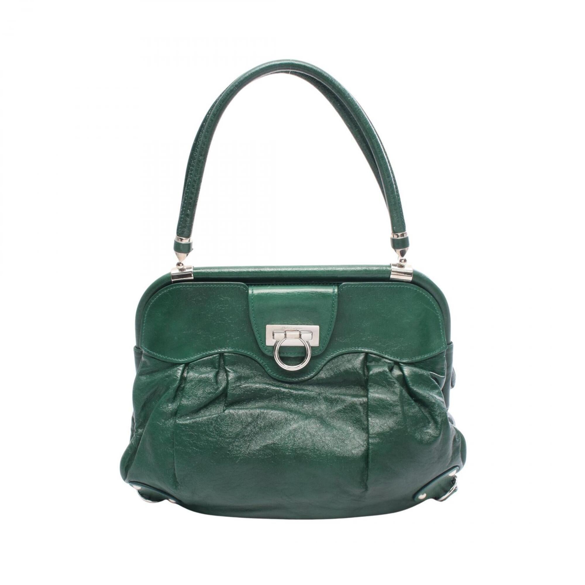 Salvatore Ferragamo Green Leather Handbag Shoulder Bag (Pre-Owned)