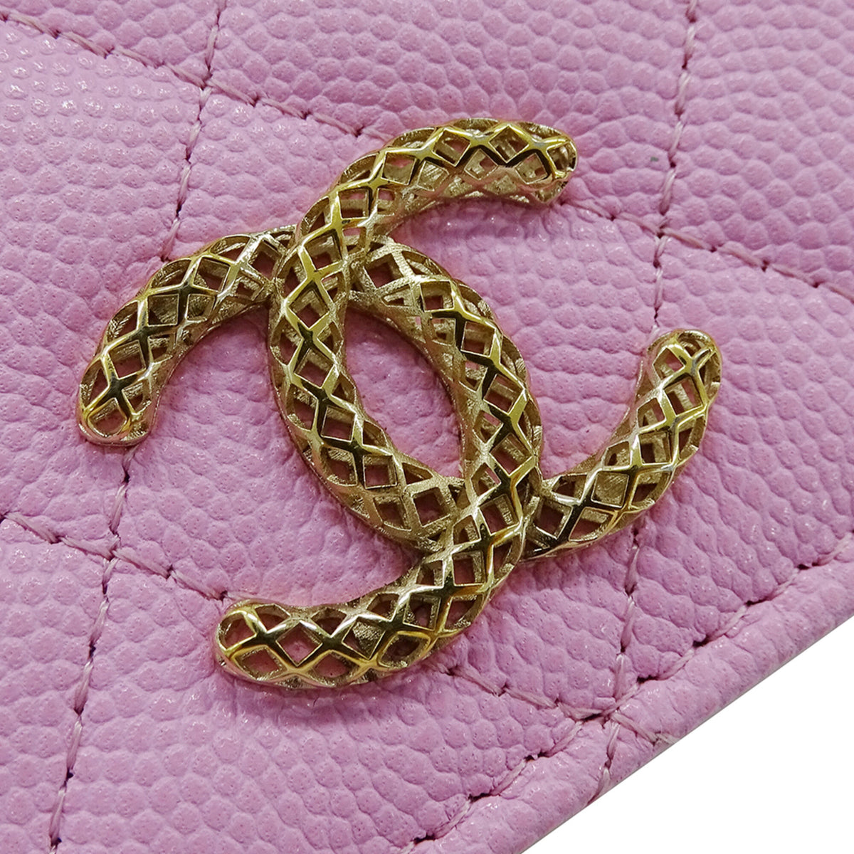 Chanel Green Pink Grained Calfskin Wallet (Bi-Fold) (Pre-Owned)