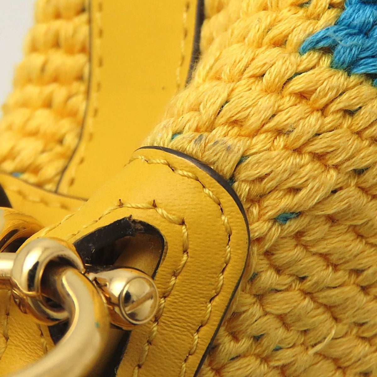 Fendi Blue Yellow Cotton Leather Shoulder Bag (Pre-Owned)