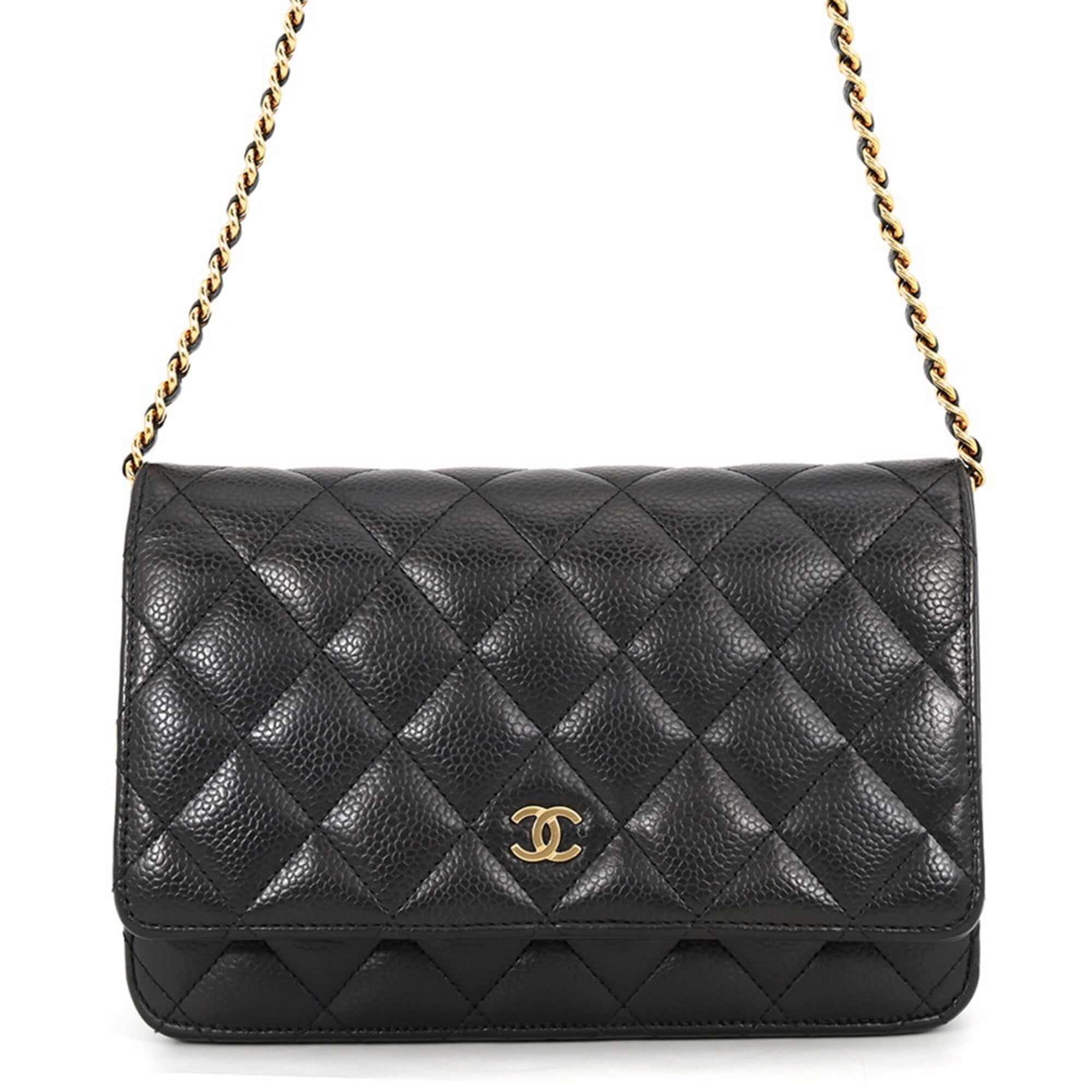 Chanel Black Grained Calfskin Chain/Shoulder Wallet (Pre-Owned)